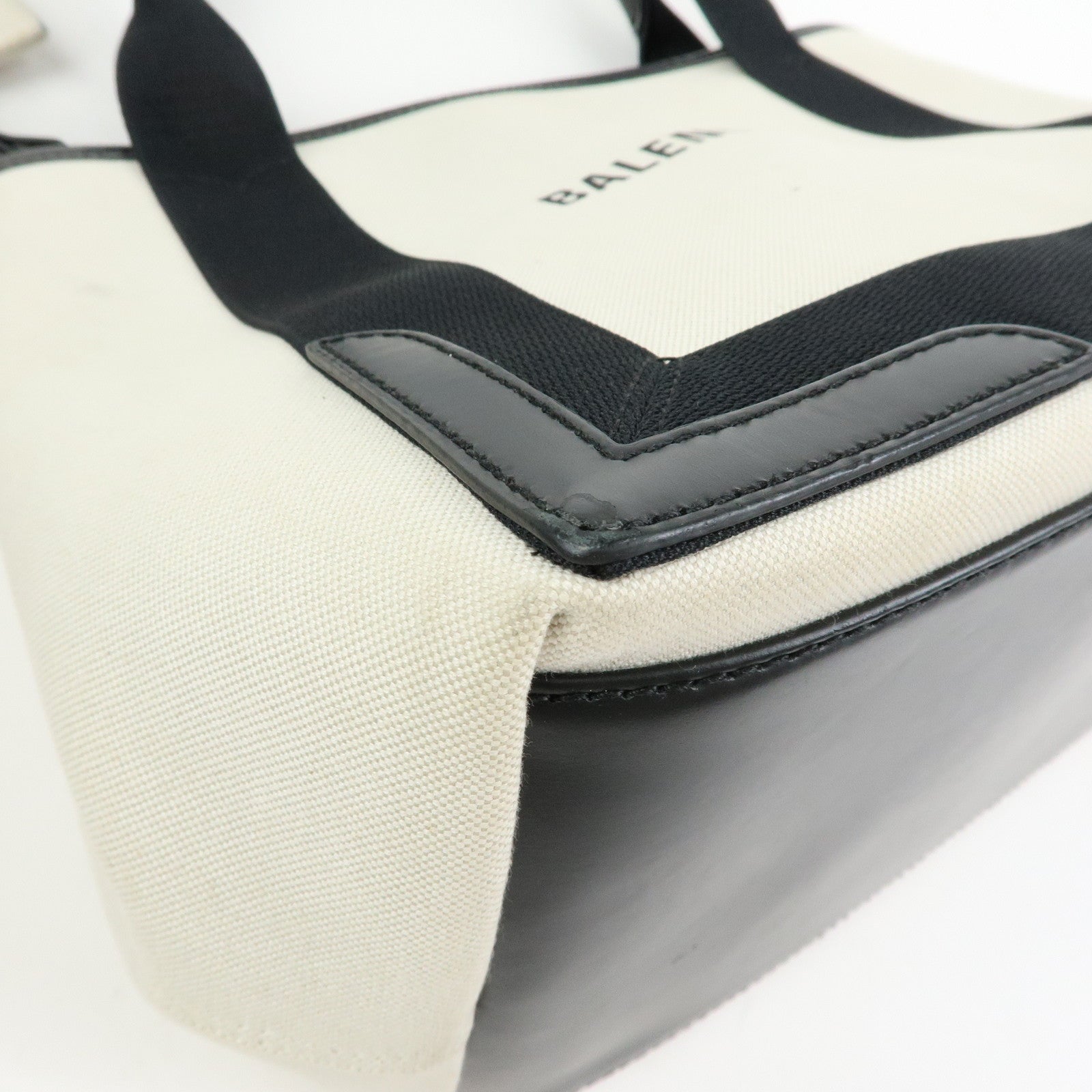 BALENCIAGA Navy Cabas Small Canvas Leather Tote Bag Ivory 339933