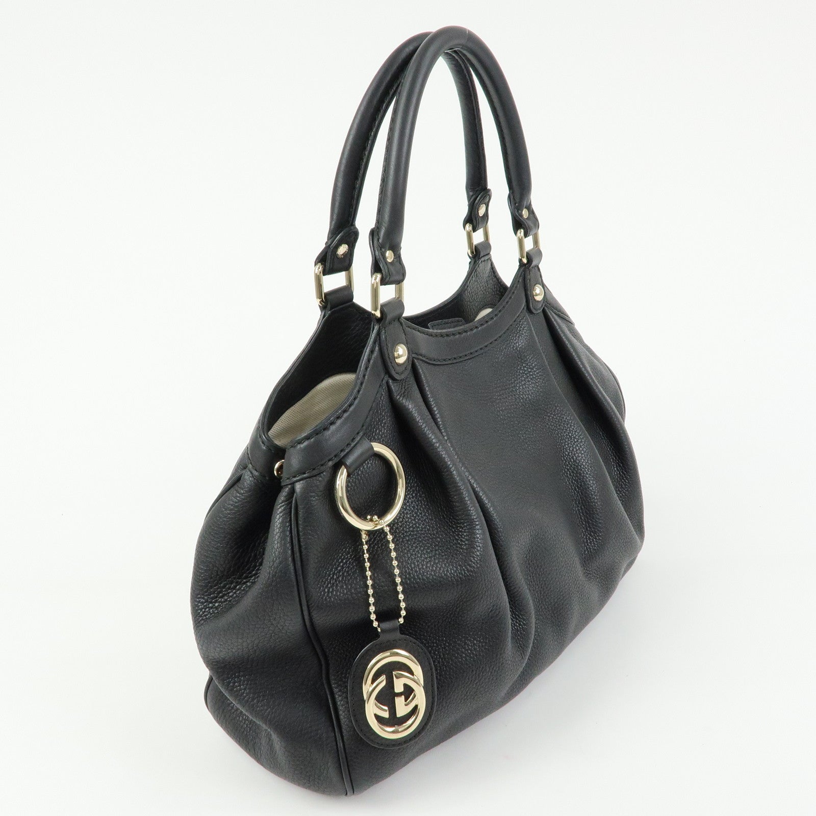 GUCCI Sukey Interlocking G Leather Tote Hand Bag Black 211944