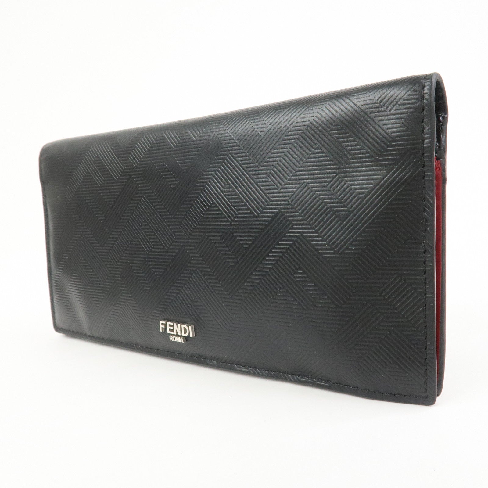 FENDI Shadow Leather Flap Long Wallet Black 7M0355