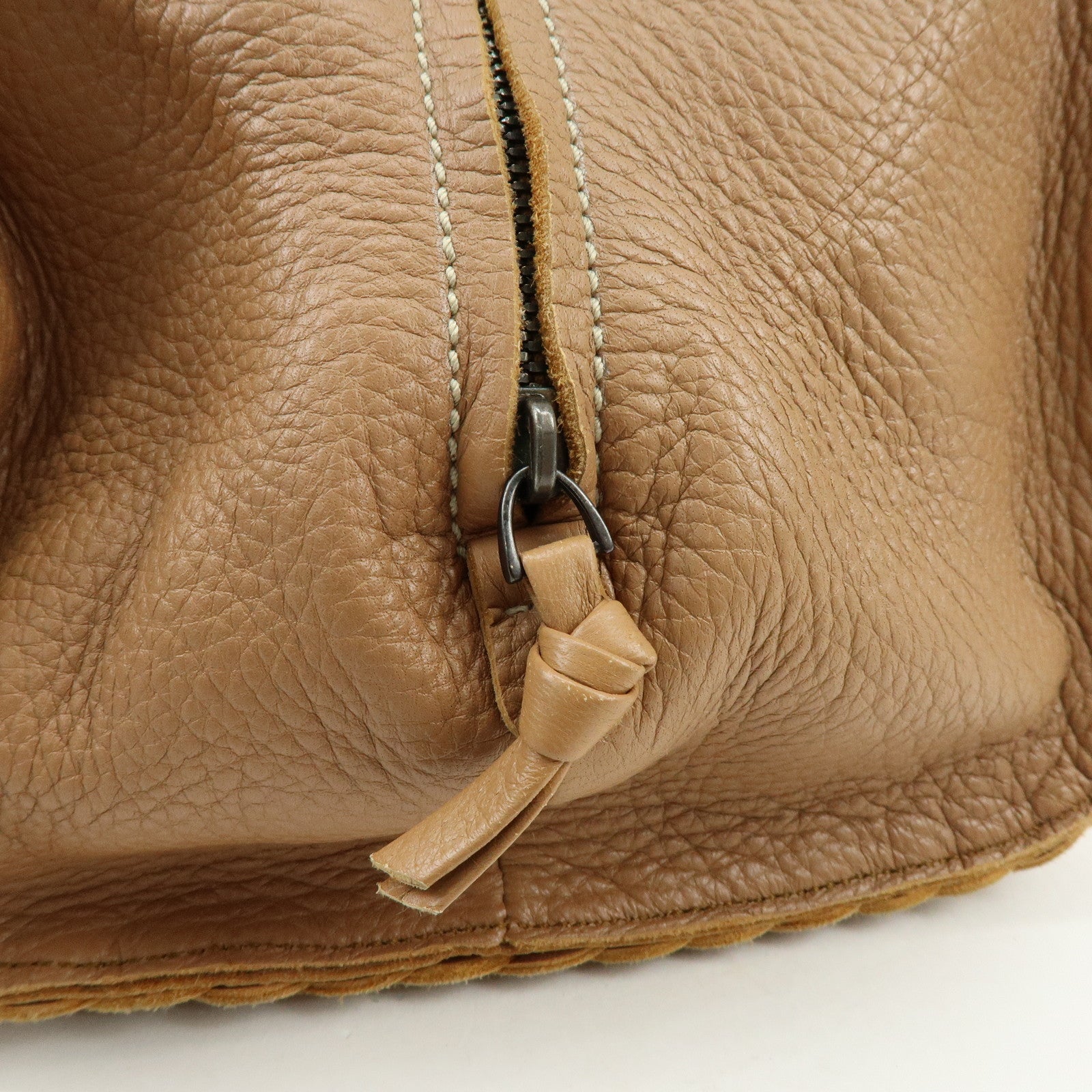 BOTTEGA VENETA Calf Leather Boston Bag Hand Bag Brown