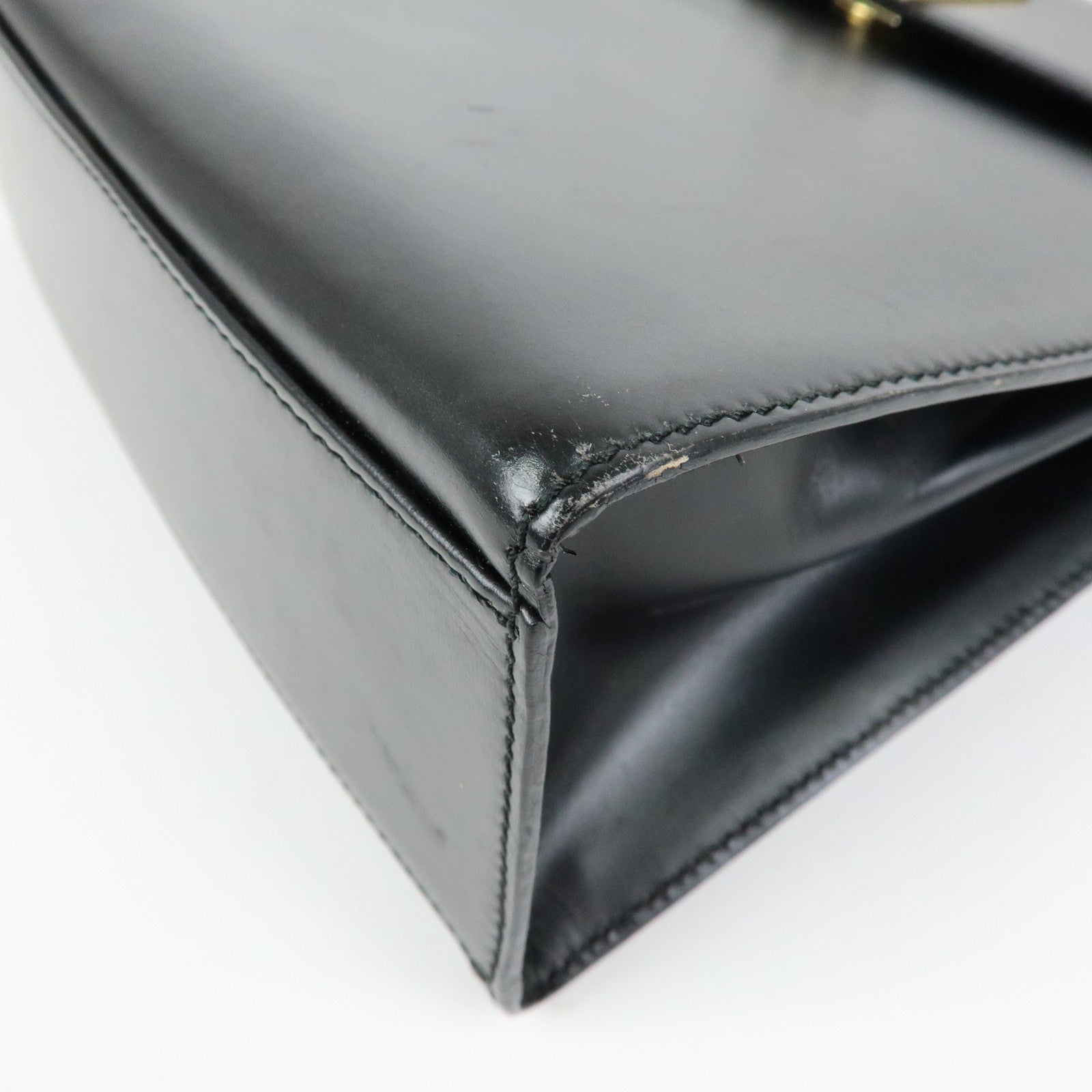 CELINE Leather Top Handle 2Way Hand Bag Shoulder Bag Black