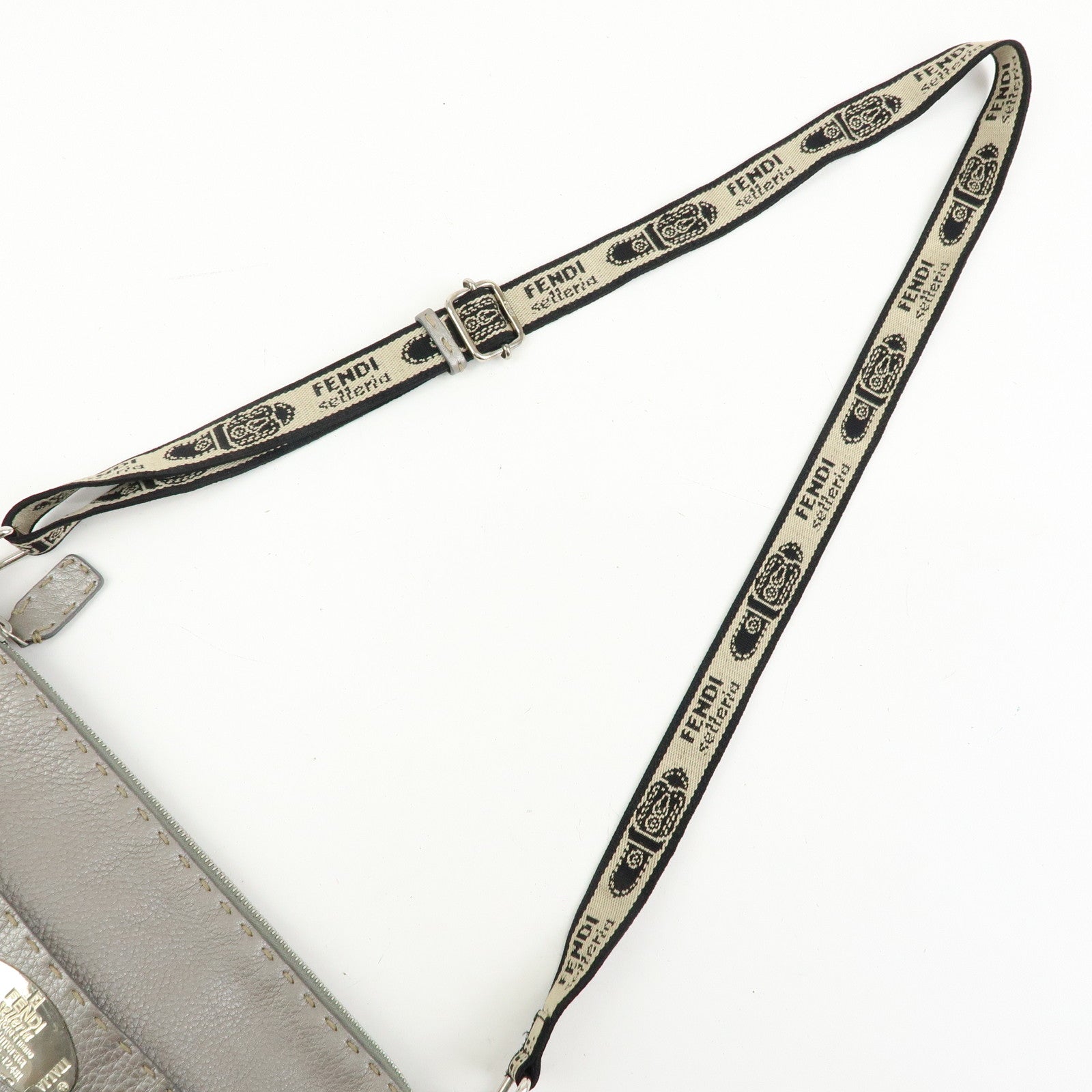 FENDI Selleria Leather Shoulder Crossbody Bag Metallic Grey 8BT109