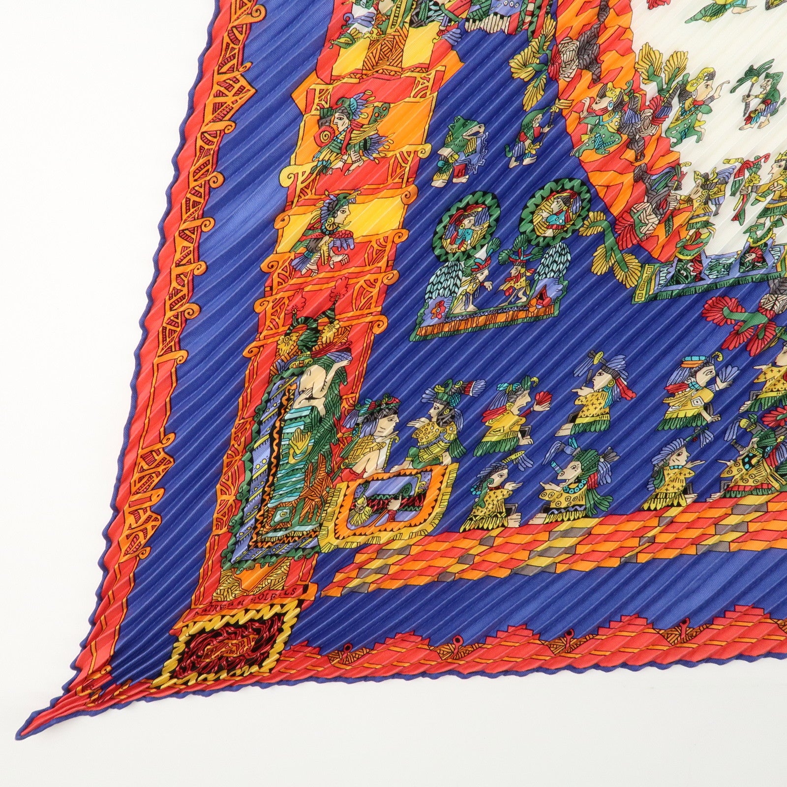 HERMES Pleats Carre Silk 100% Scarf Feria De Sevilla Black Yellow Used