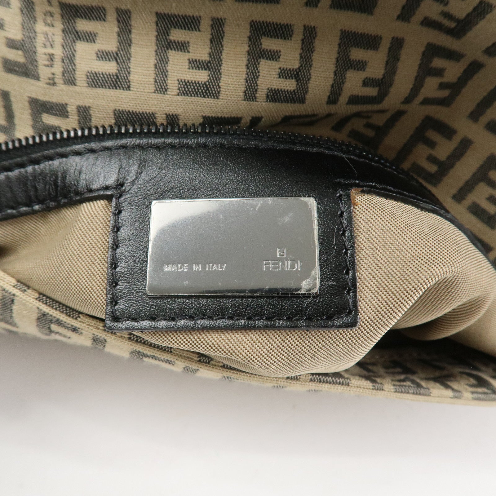 FENDI Zucchino Mamma Baguette Canvas Leather Shoulder Bag 8BR001