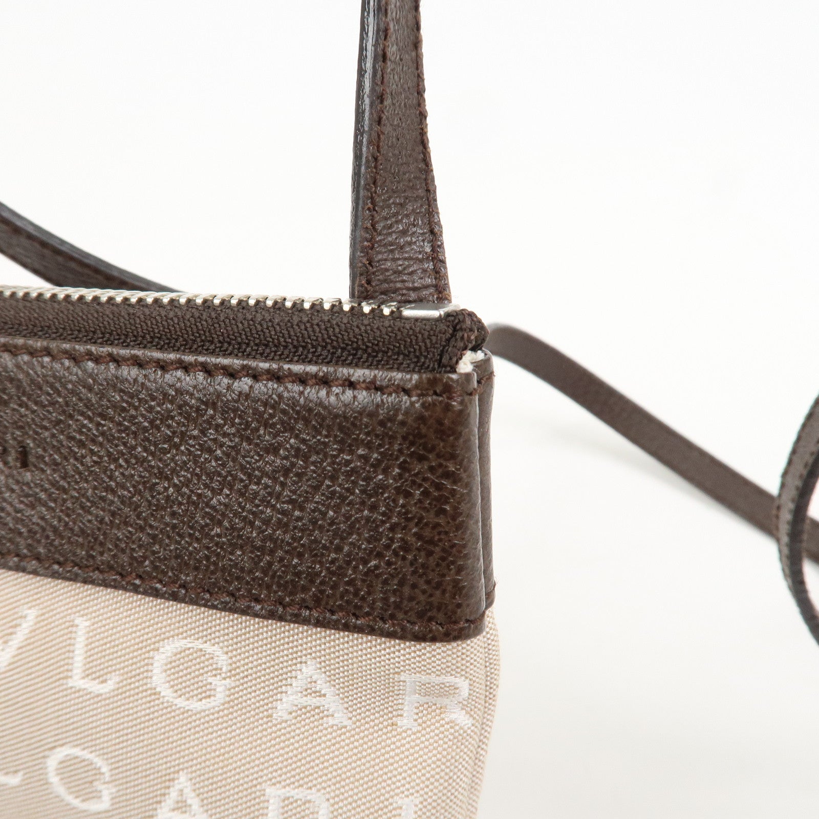 BVLGARI Logo Mania Canvas Leather Shoulder Bag Beige Brown 22588