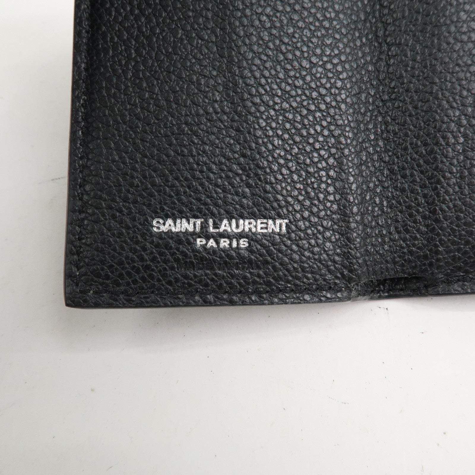 SAINT LAURENT Leather Tri-fold Compact Wallet Black Silver HDW