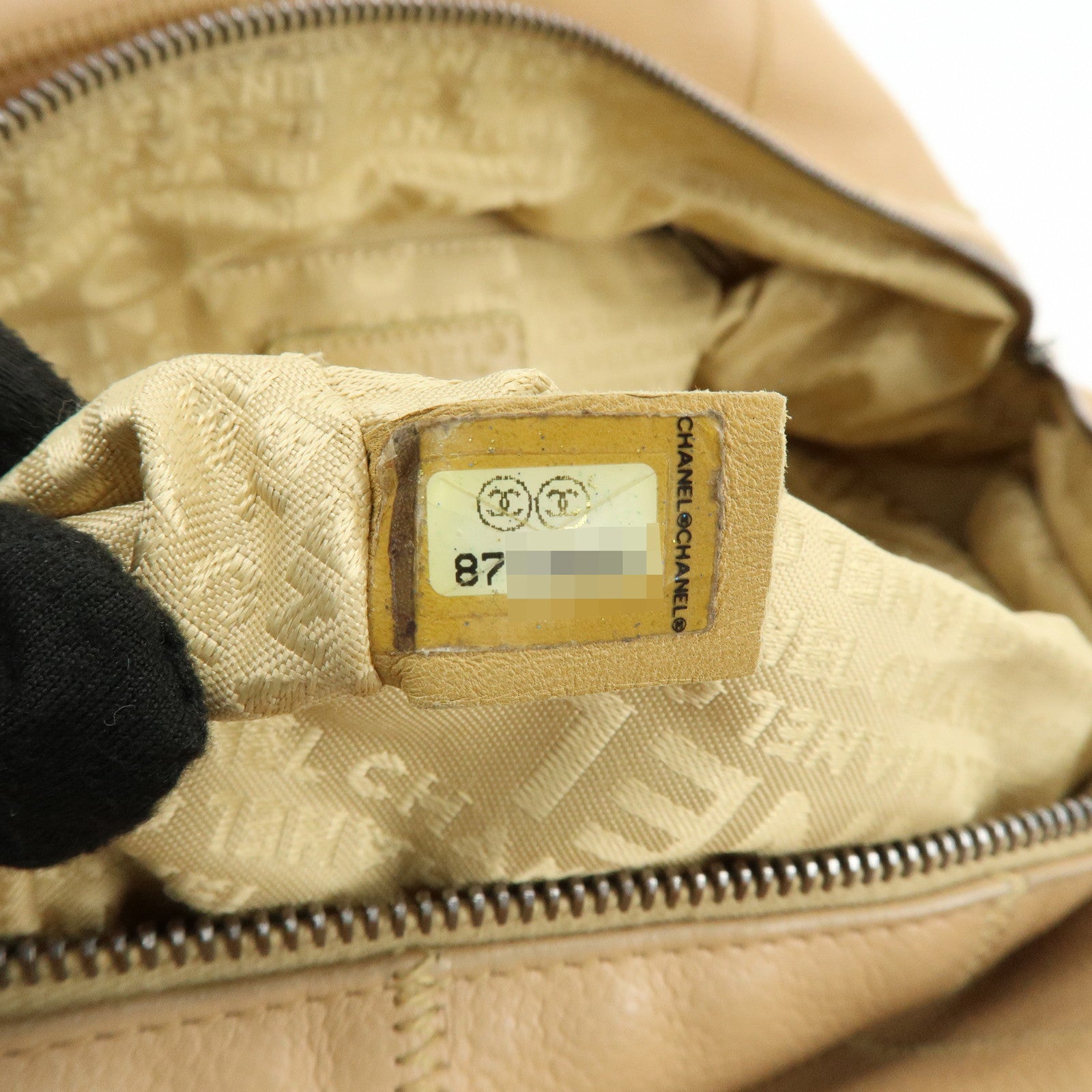 CHANEL Chocolate Bar COCO Mark Caviarskin Hand Bag Beige