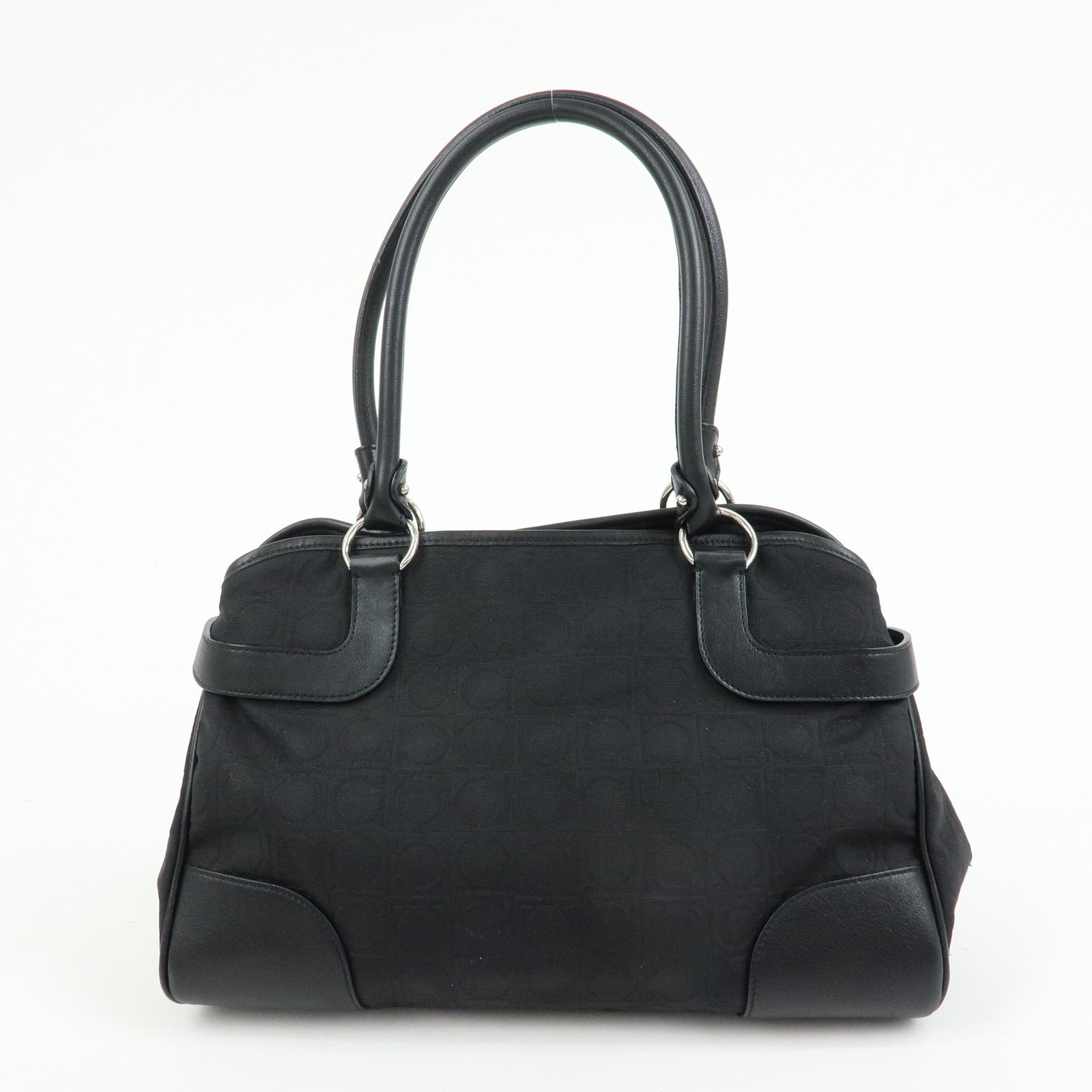 Ferragamo Ganchini Nylon Leather Shoulder Bag Hand Bag Black