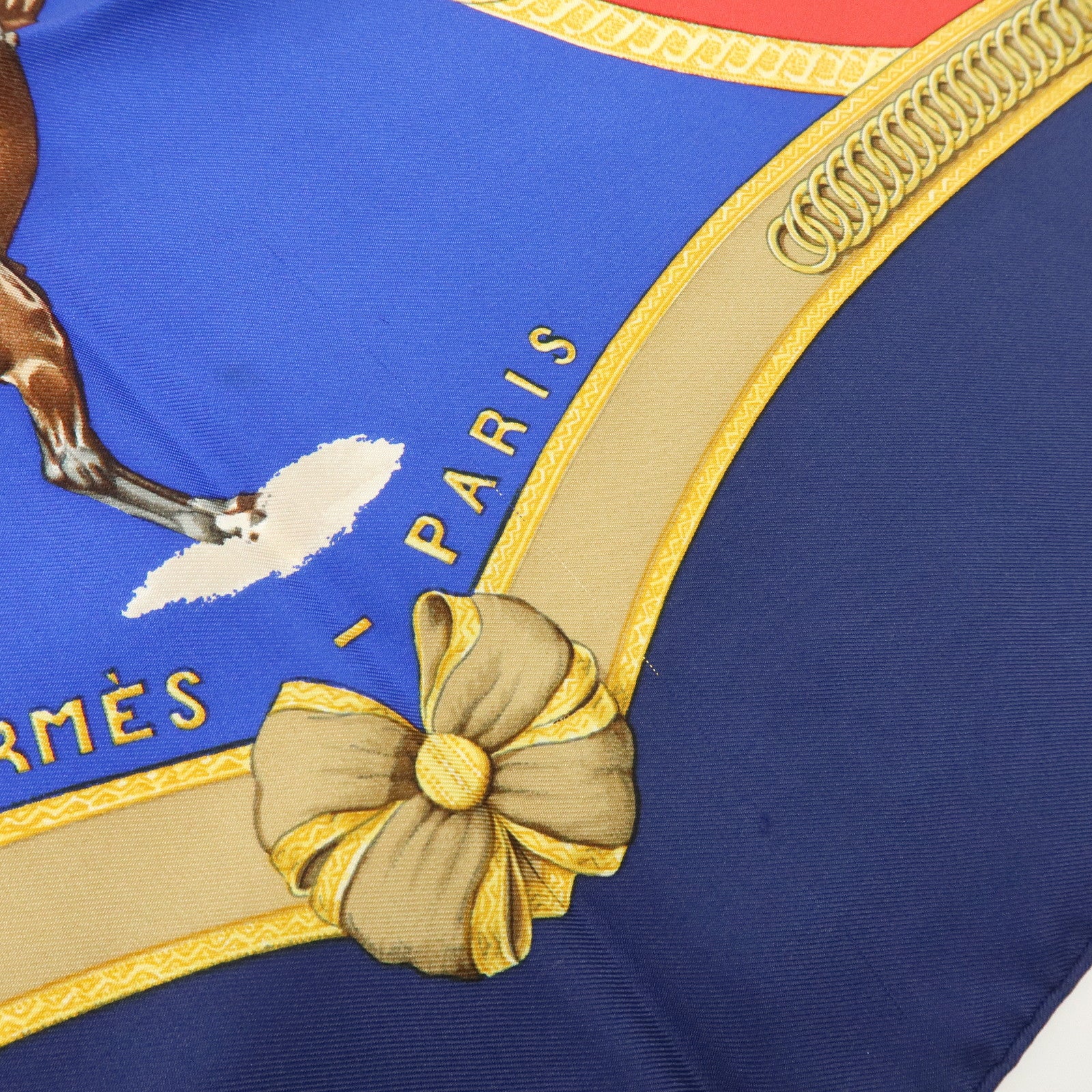 HERMES Carre 90 Silk 100% Scarf Le General LA Hotte Navy Red Blue