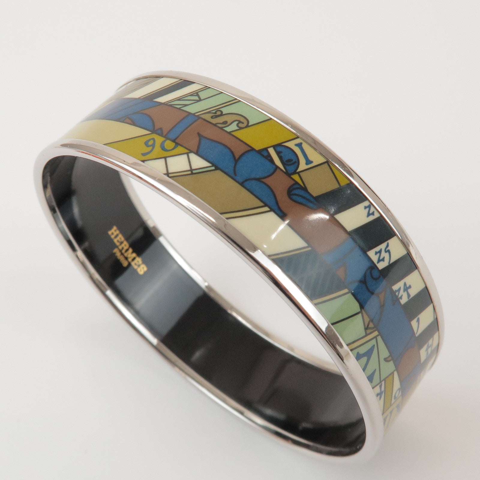 HERMES Email GM Bangle Plated Bracelet Khaki Ivory Navy