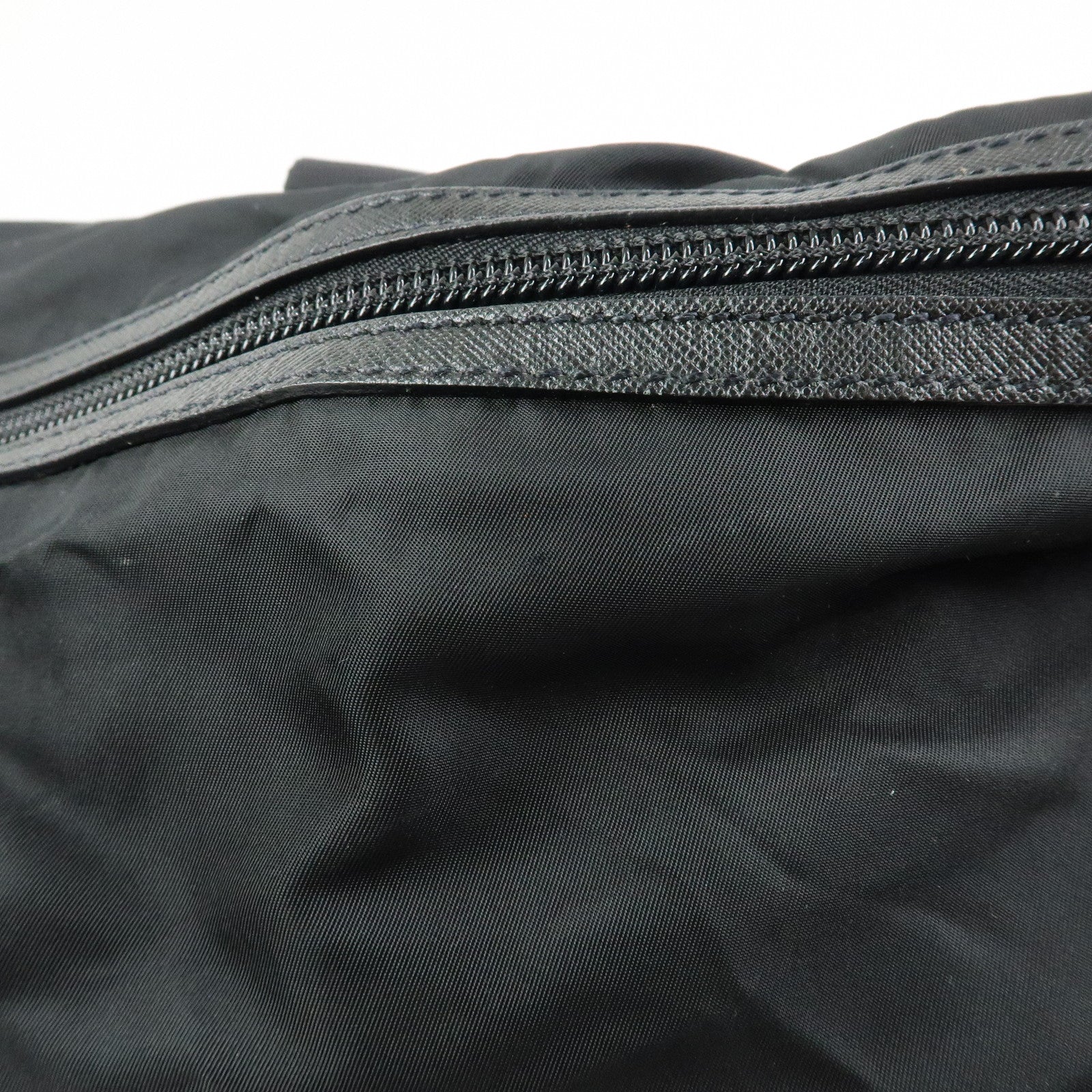 PRADA Triangle Logo Nylon Leather Boston Bag Hand Bag Black