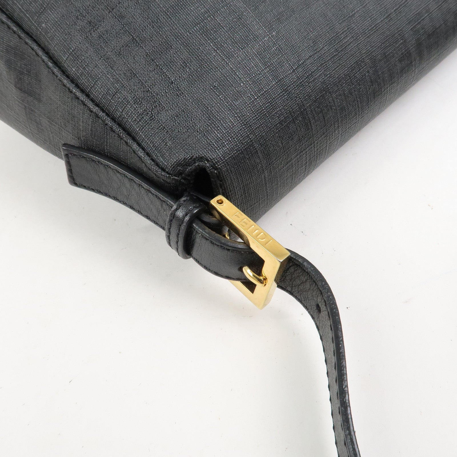 FENDI Mamma Baguette Zucchino PVC Leather Shoulder Bag Hand Bag Black 8BR001