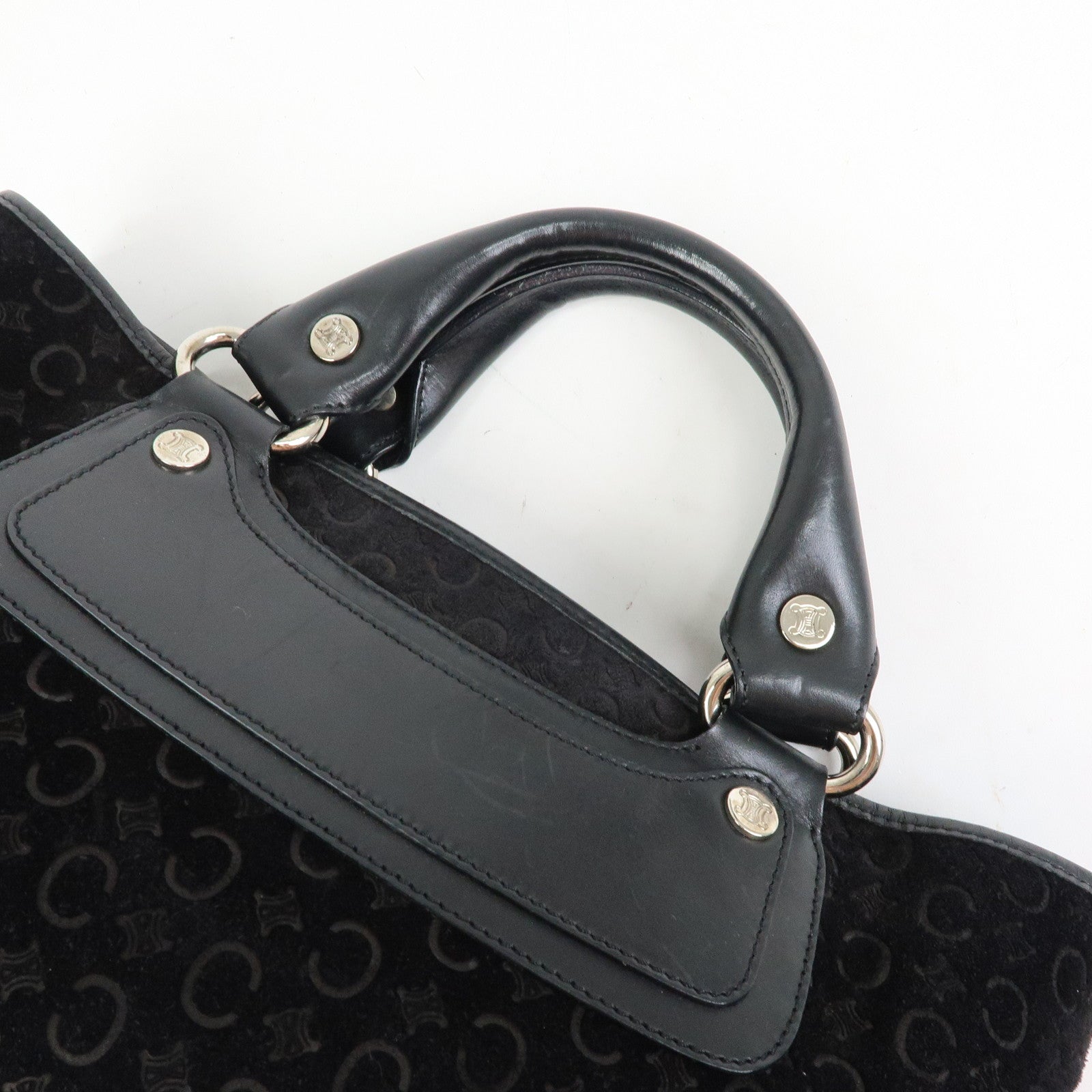 CELINE C Macadam Suede Leather Boogie Bag Hand Bag Black