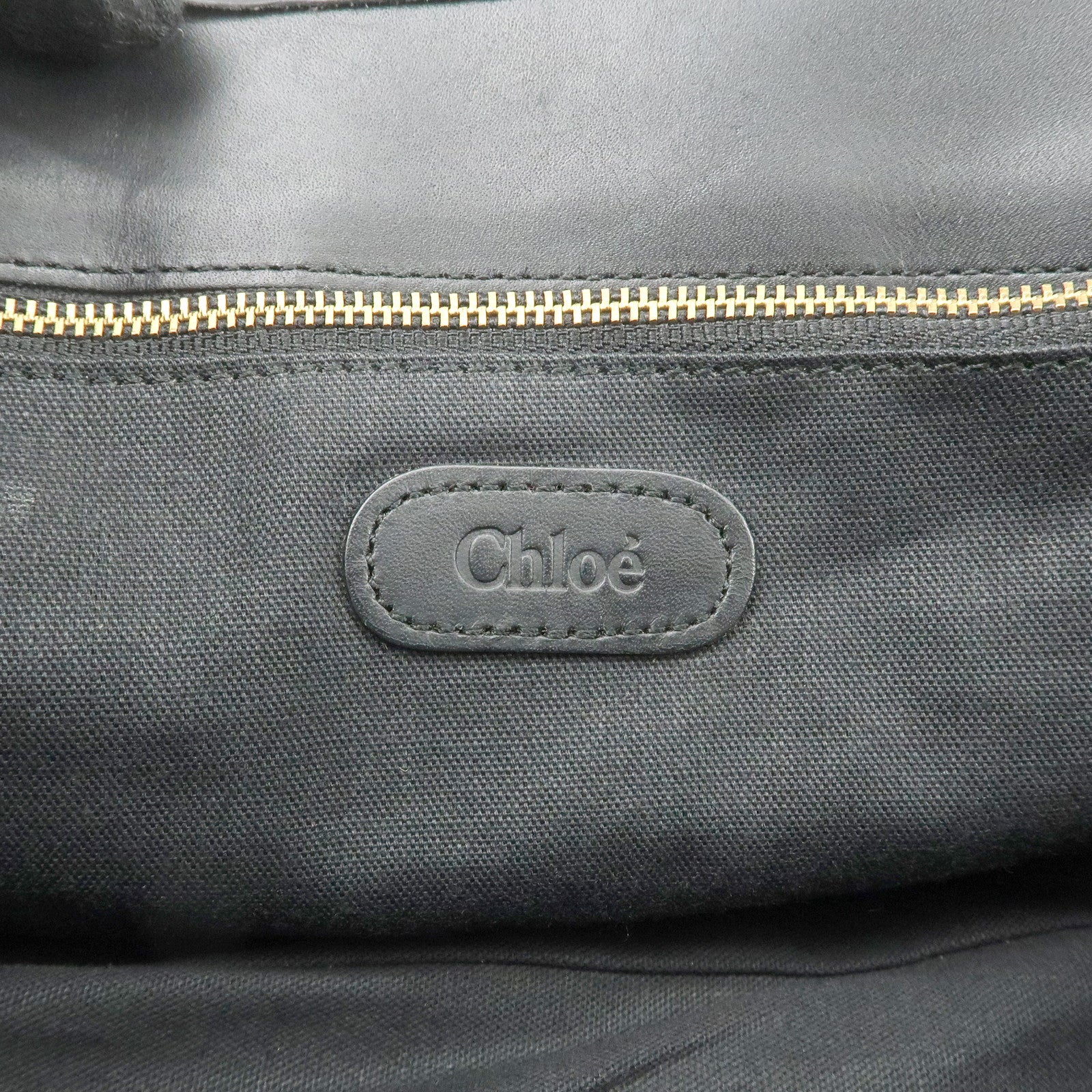 Chloe Logo Leather Shoulder Bag Hand Bag Black Gold Hardware Used