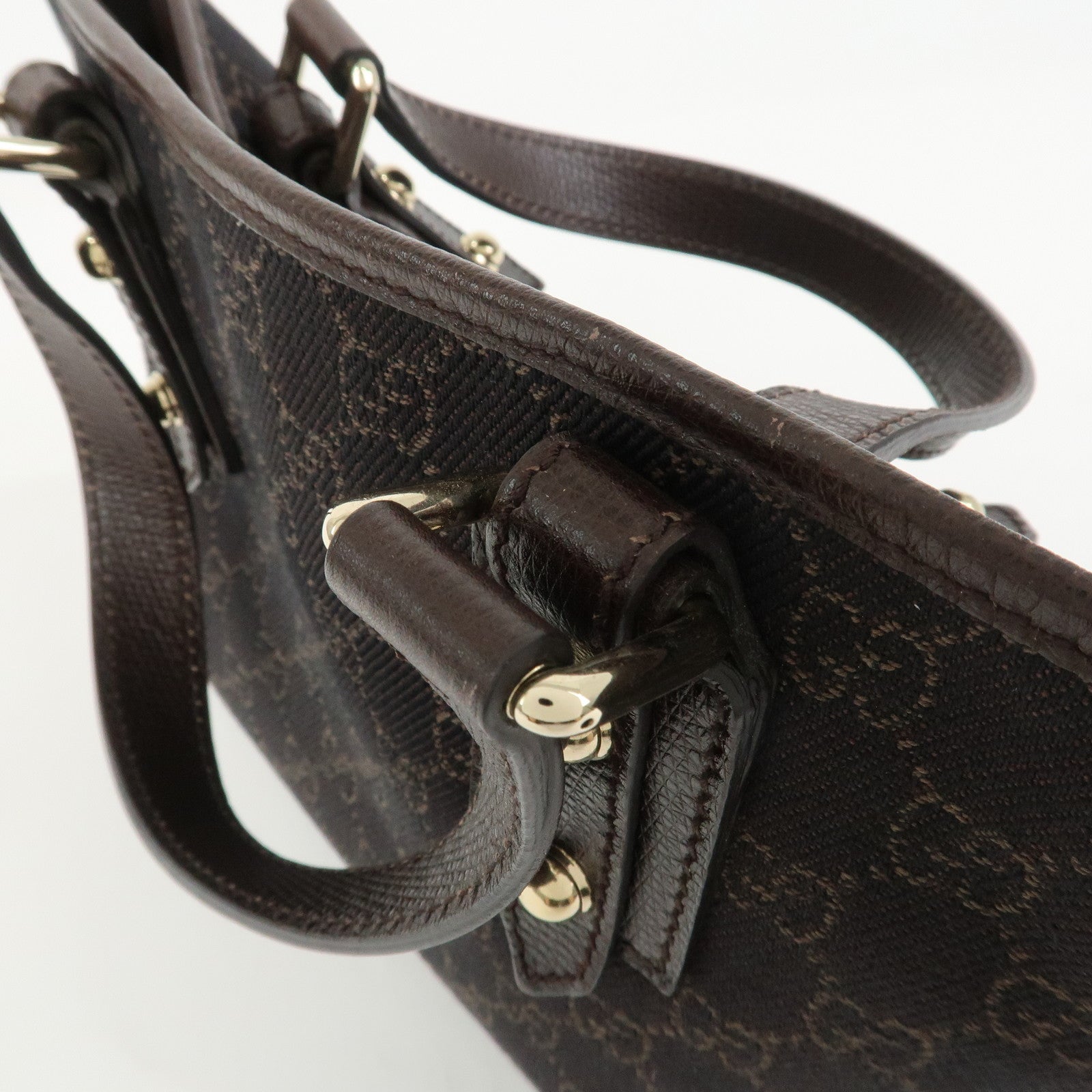 GUCCI Logo GG Canvas Leather Hand Bag Tote Bag Dark Brown 240017