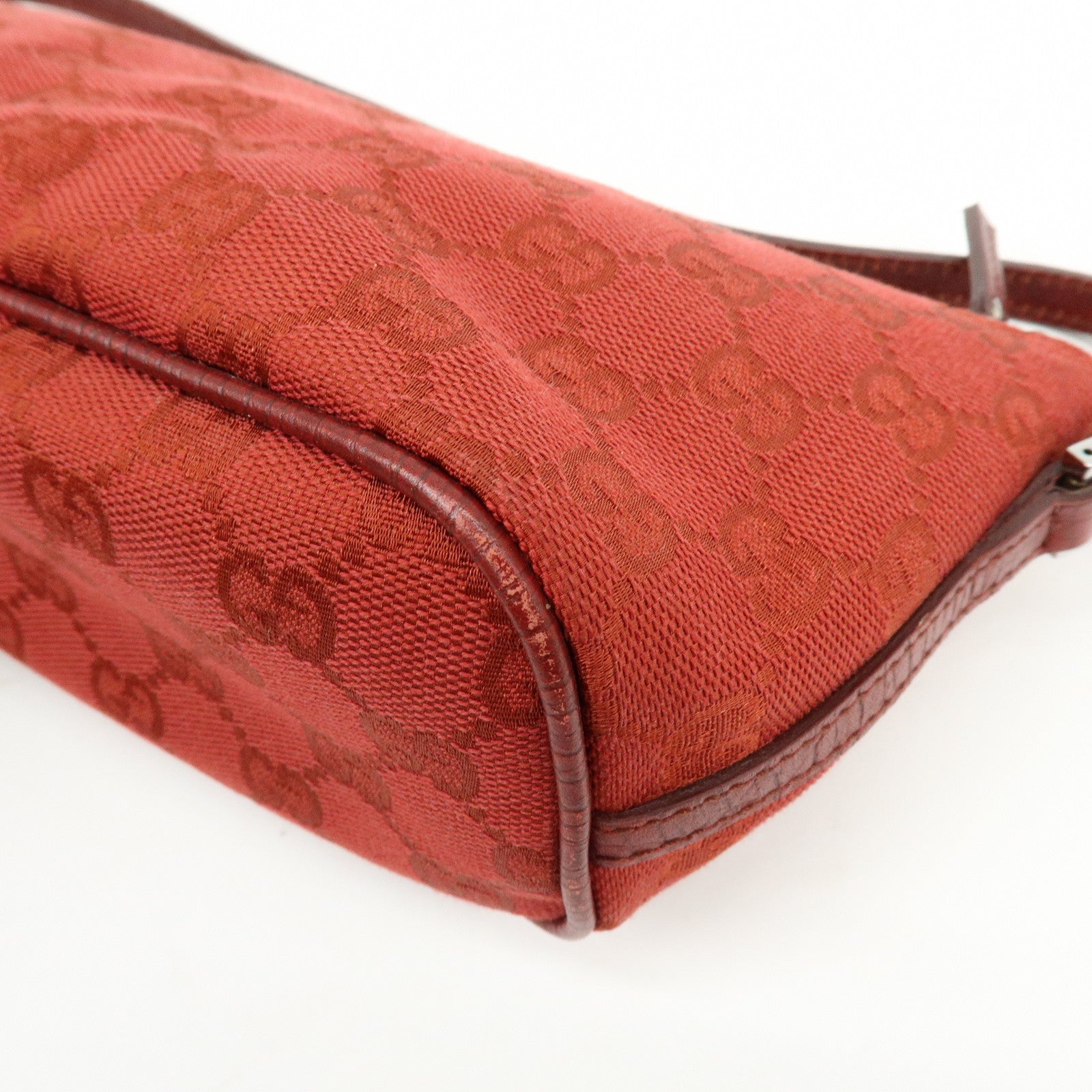GUCCI Boat Bag GG Canvas Leather Hand Bag Wine Red 07198