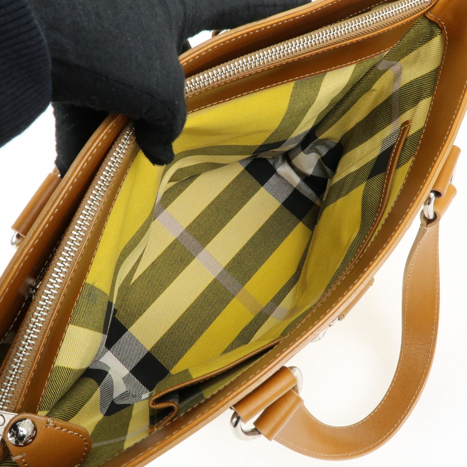 BURBERRY Straw Canvas Leather Tote Bag Shoulder Bag Natural Brown