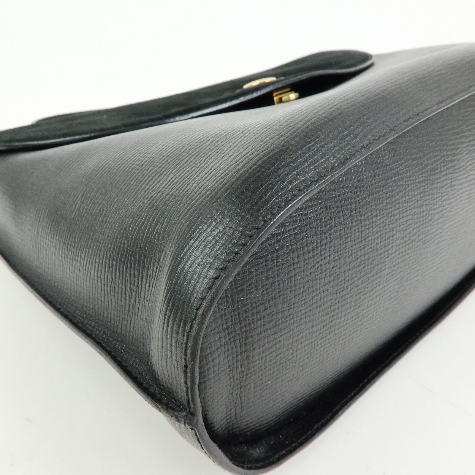 FENDI Top Handle Leather Suede Hand Bag Black 12897