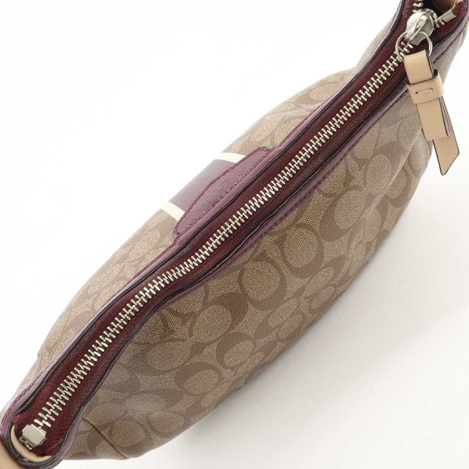 COACH Signature PVC Patent Leather 2Way Shoulder Bag Hand Bag Beige