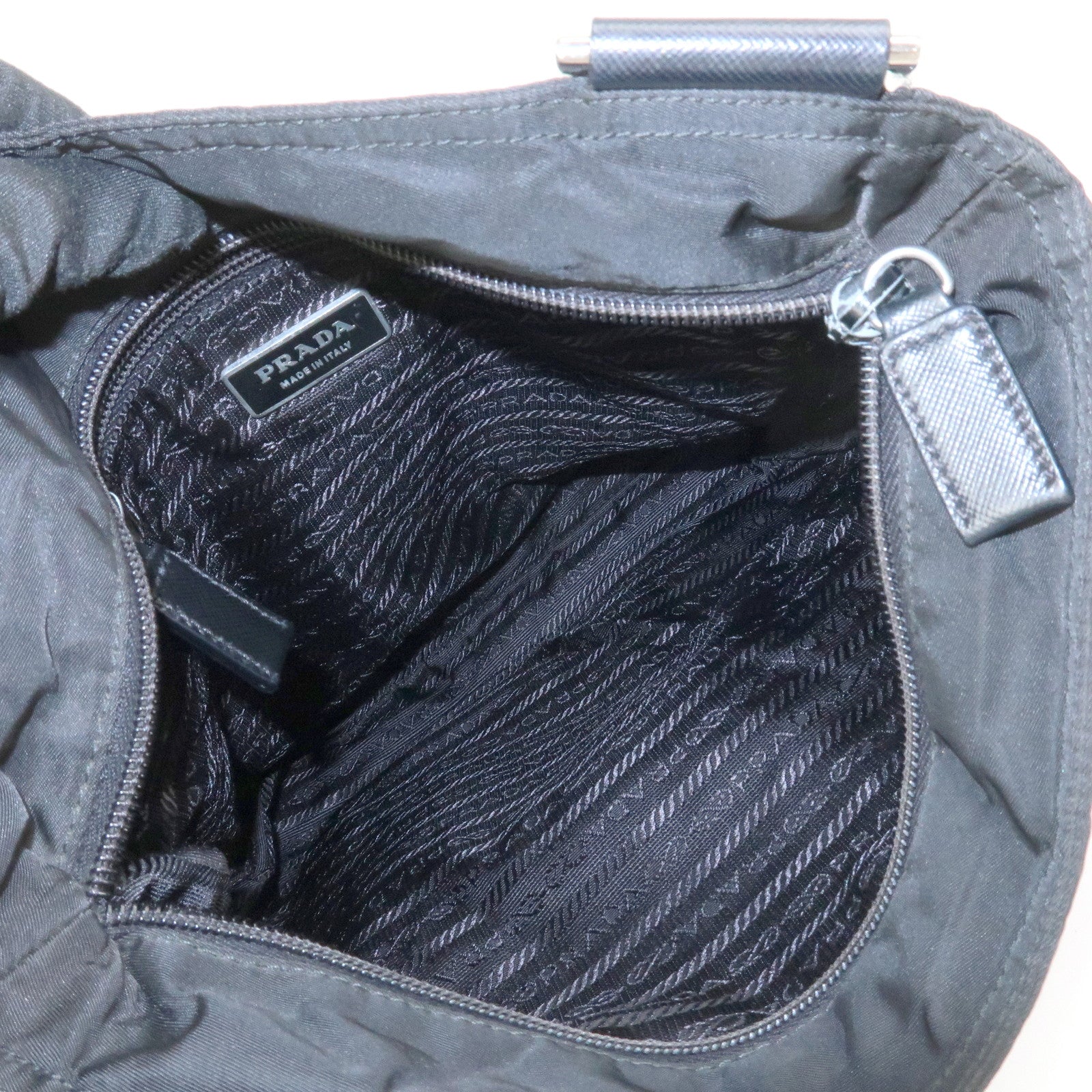 PRADA Nylon Saffiano Leather Shoulder Bag Black VA0269