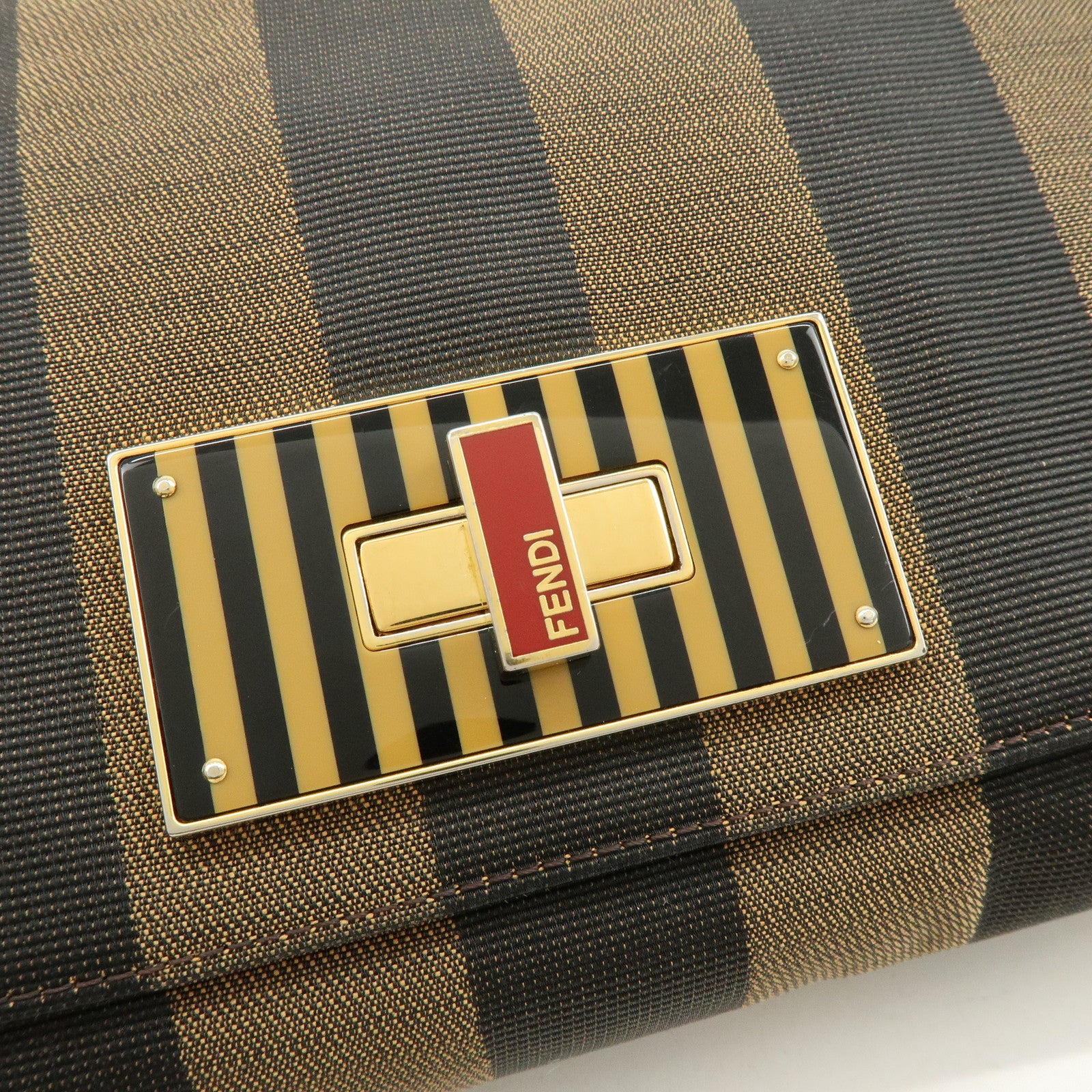 FENDI Pequin Canvas Leather Shoulder Bag Brown Black 8BT204