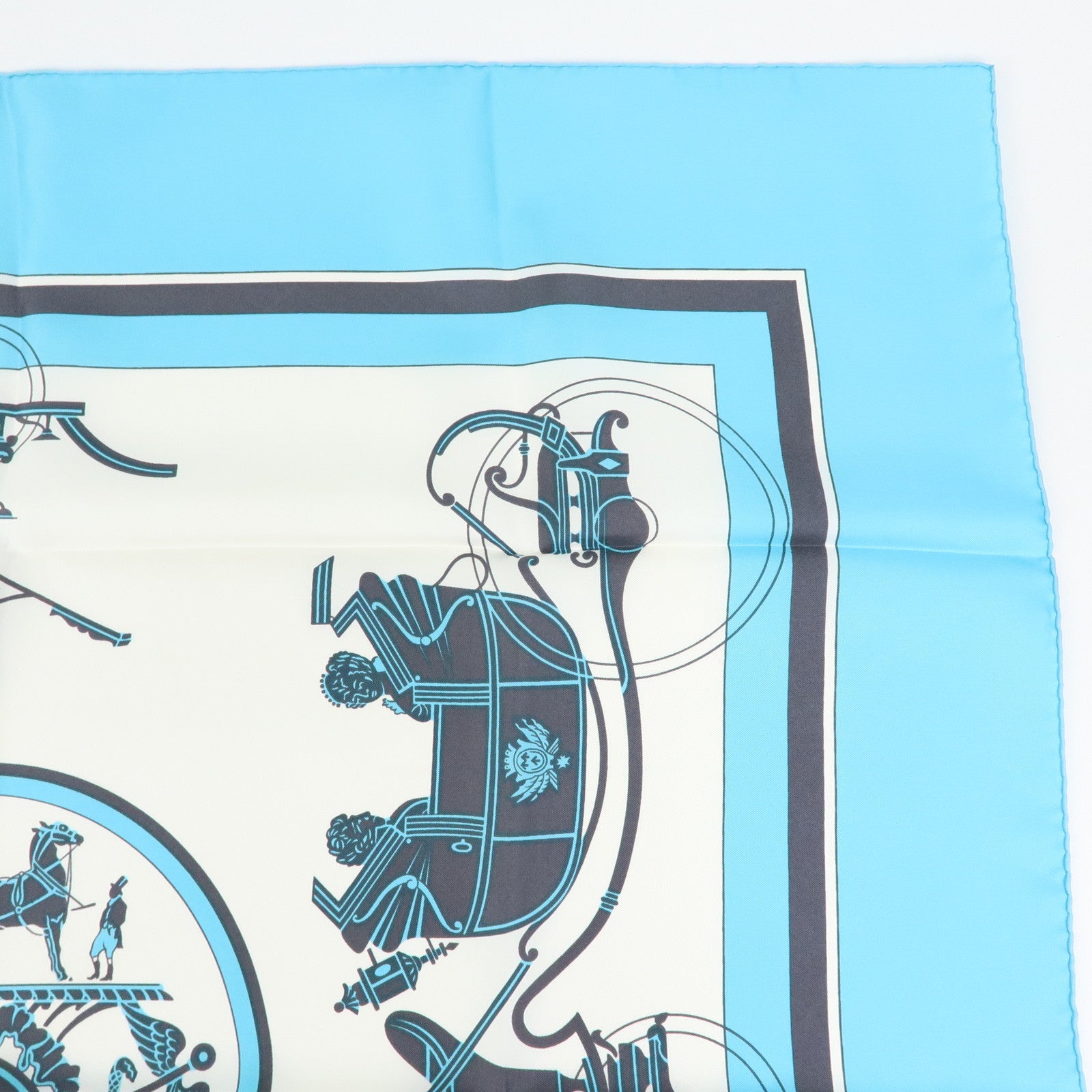 HERMES Carre 90 silk 100% Scarf Ex-Libris light Blue