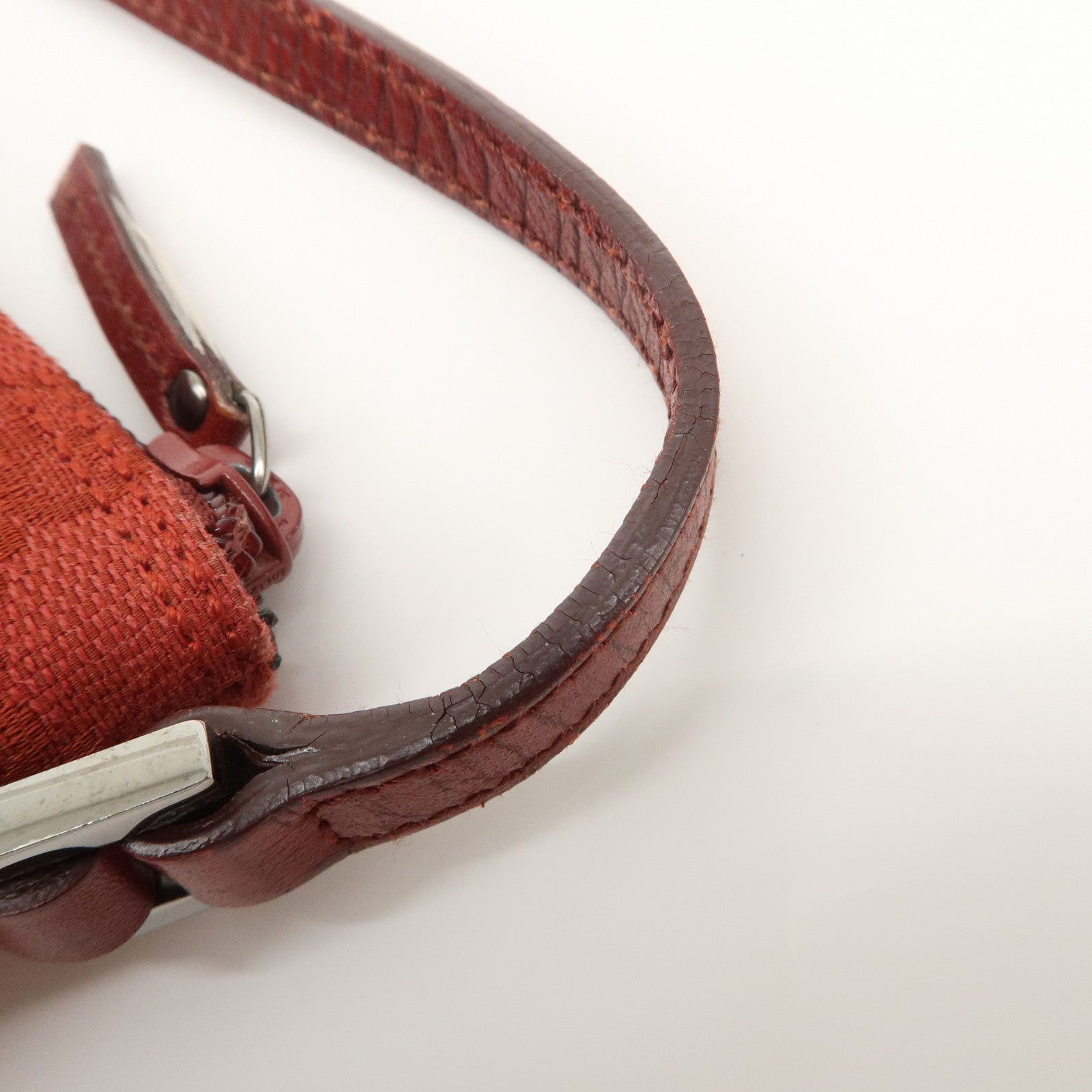 GUCCI Boat Bag GG Canvas Leather Accessory Poach Hand Bag Red 07198