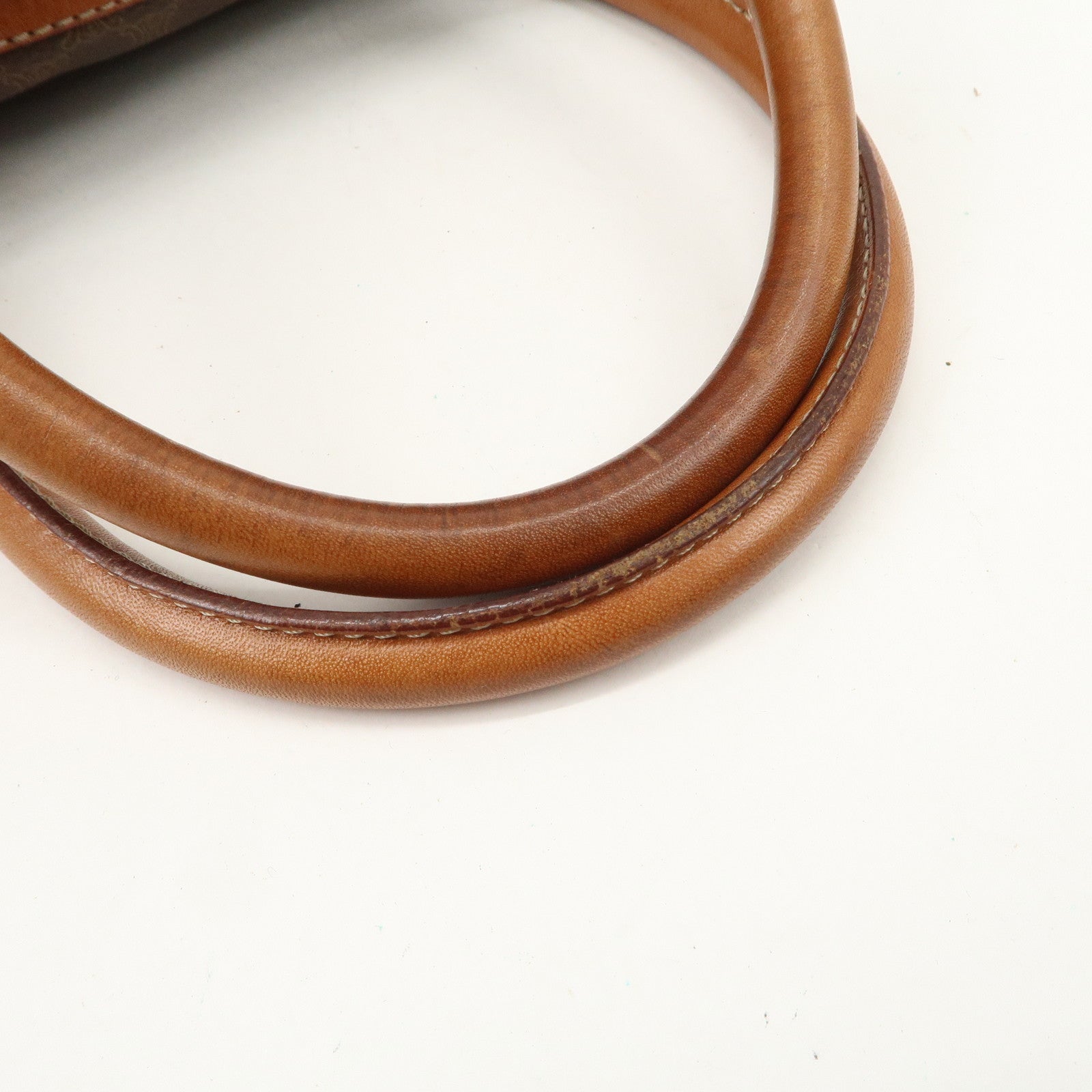 CELINE Macadam Leather PVC Boston Bag Hand Bag Brown Used
