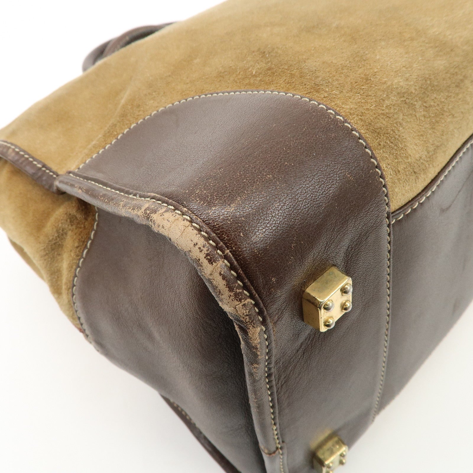 LOEWE Anagram Amazona 40 Suede Leather Hand Bag Beige Dark Brown Used