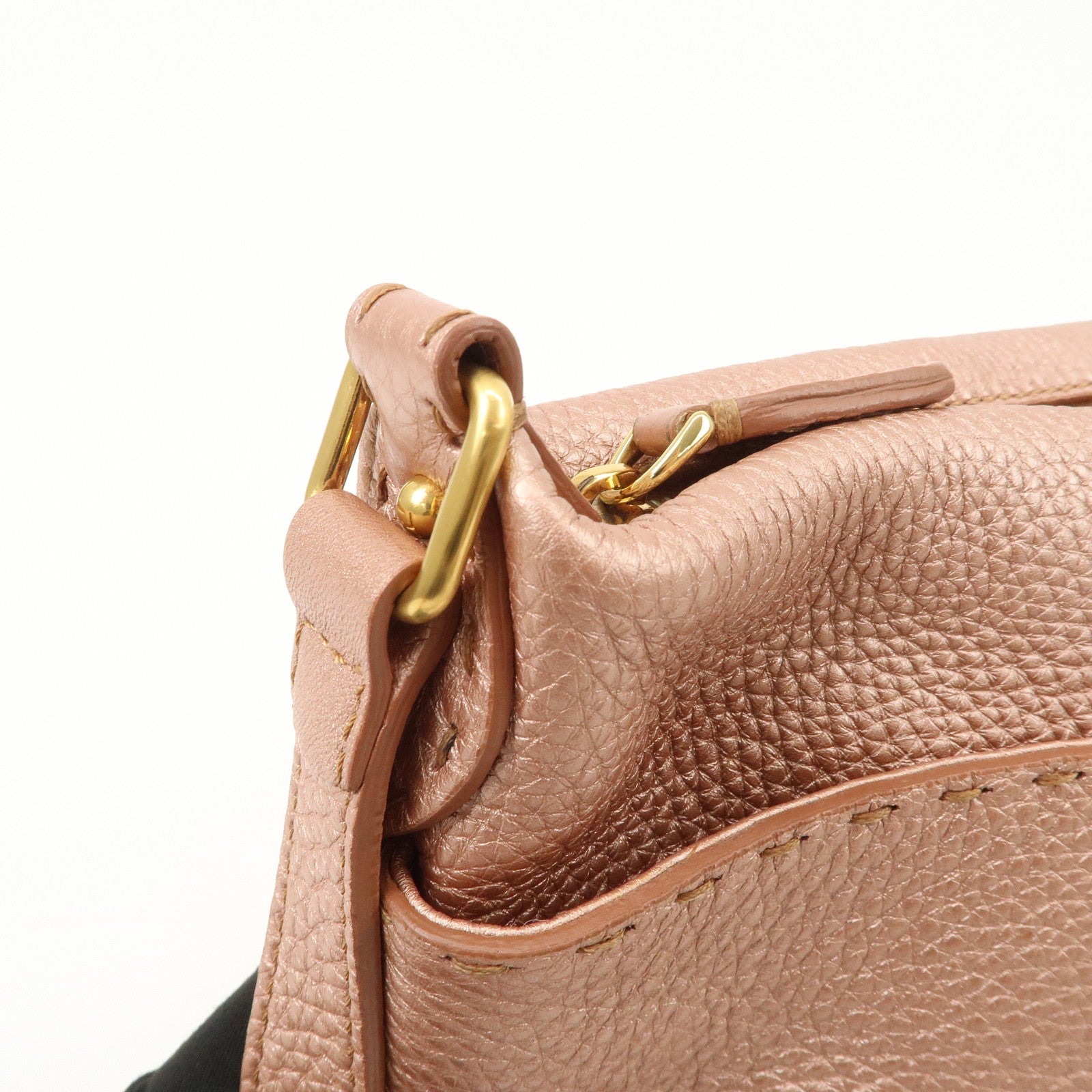 FENDI Seleria Leather Shoulder Bag Champagne Pink 8BT200