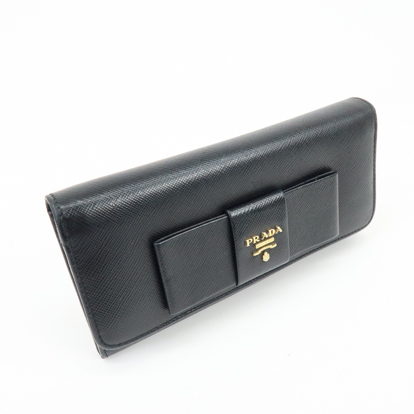 PRADA Saffiano Leather Ribbon Long Wallet Black
