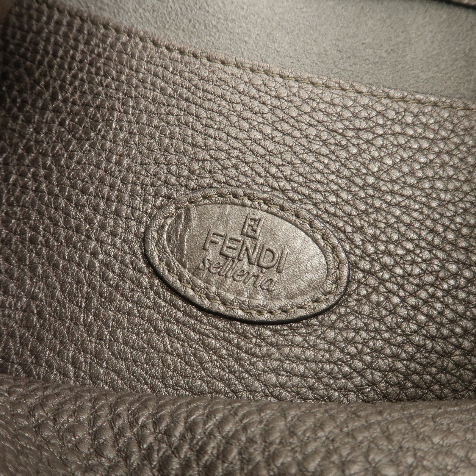 FENDI Selleria Leather Shoulder Bag Hand Bag Silver 8BR582