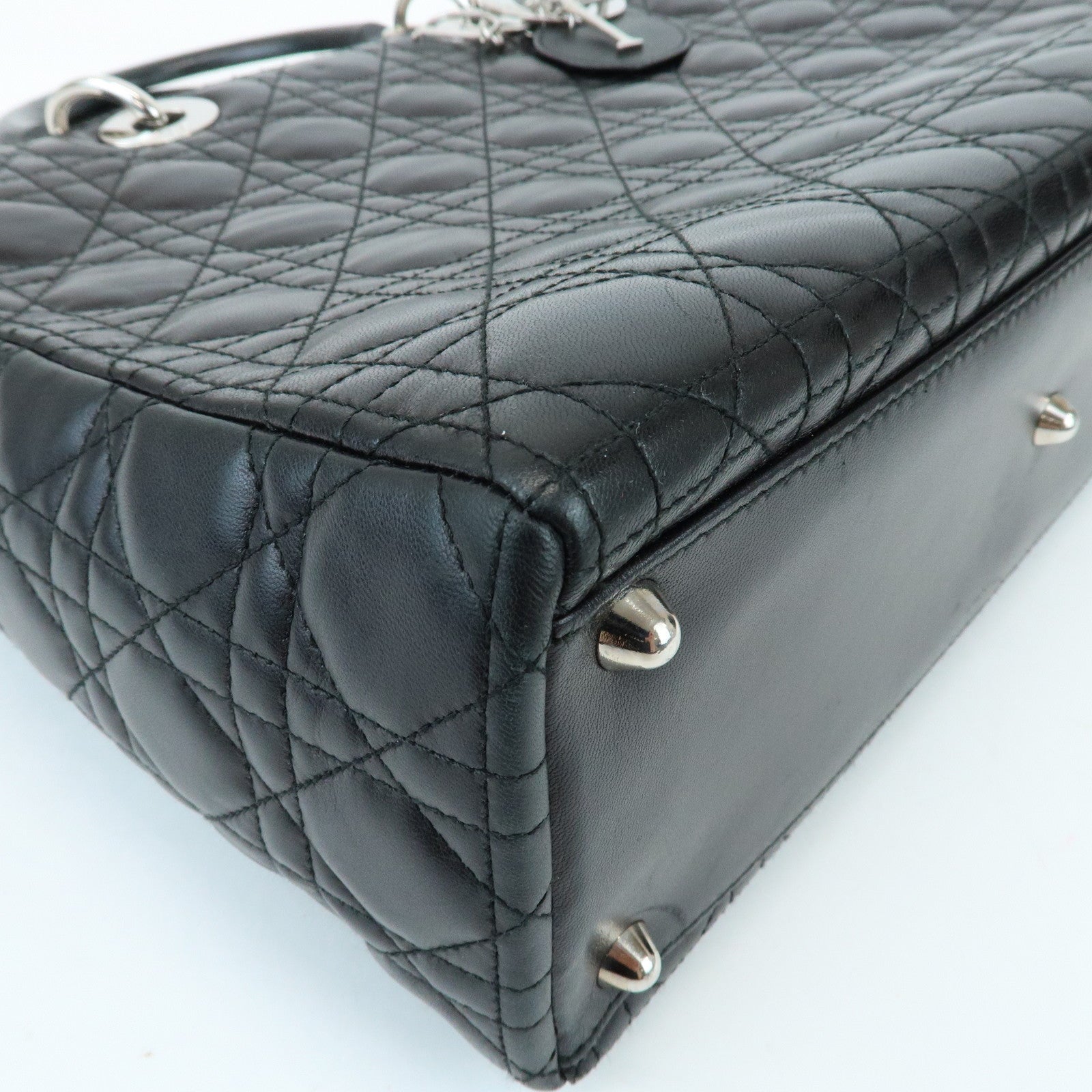 Christian Dior Cannage Leather Tote Bag Hand Bag Black