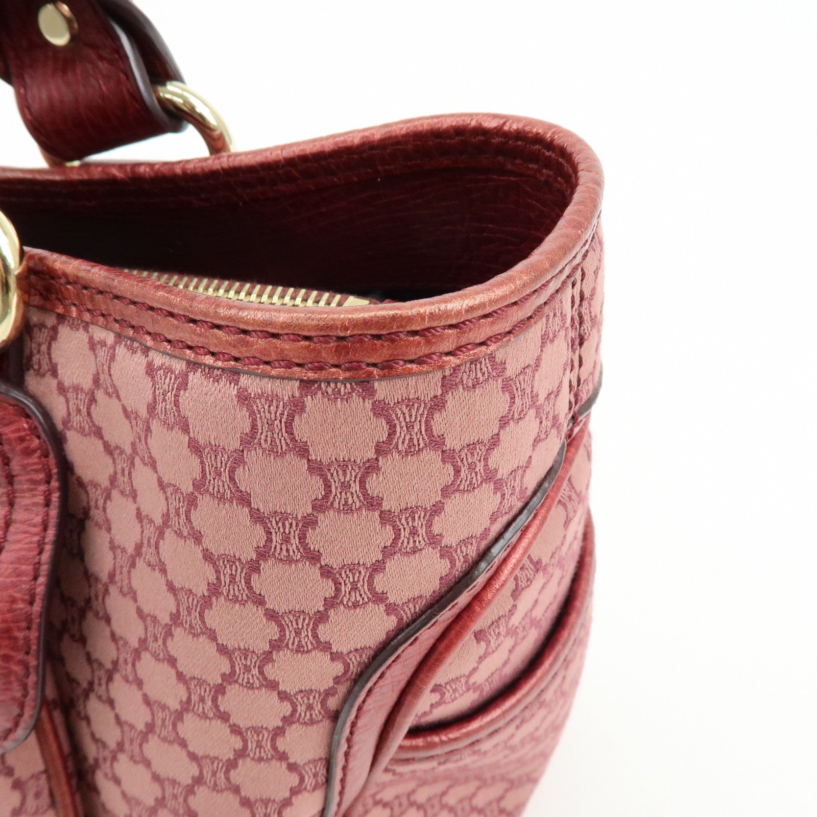CELINE Macadam Boogie Bag Canvas Leather Hand Bag Tote Bag Pink