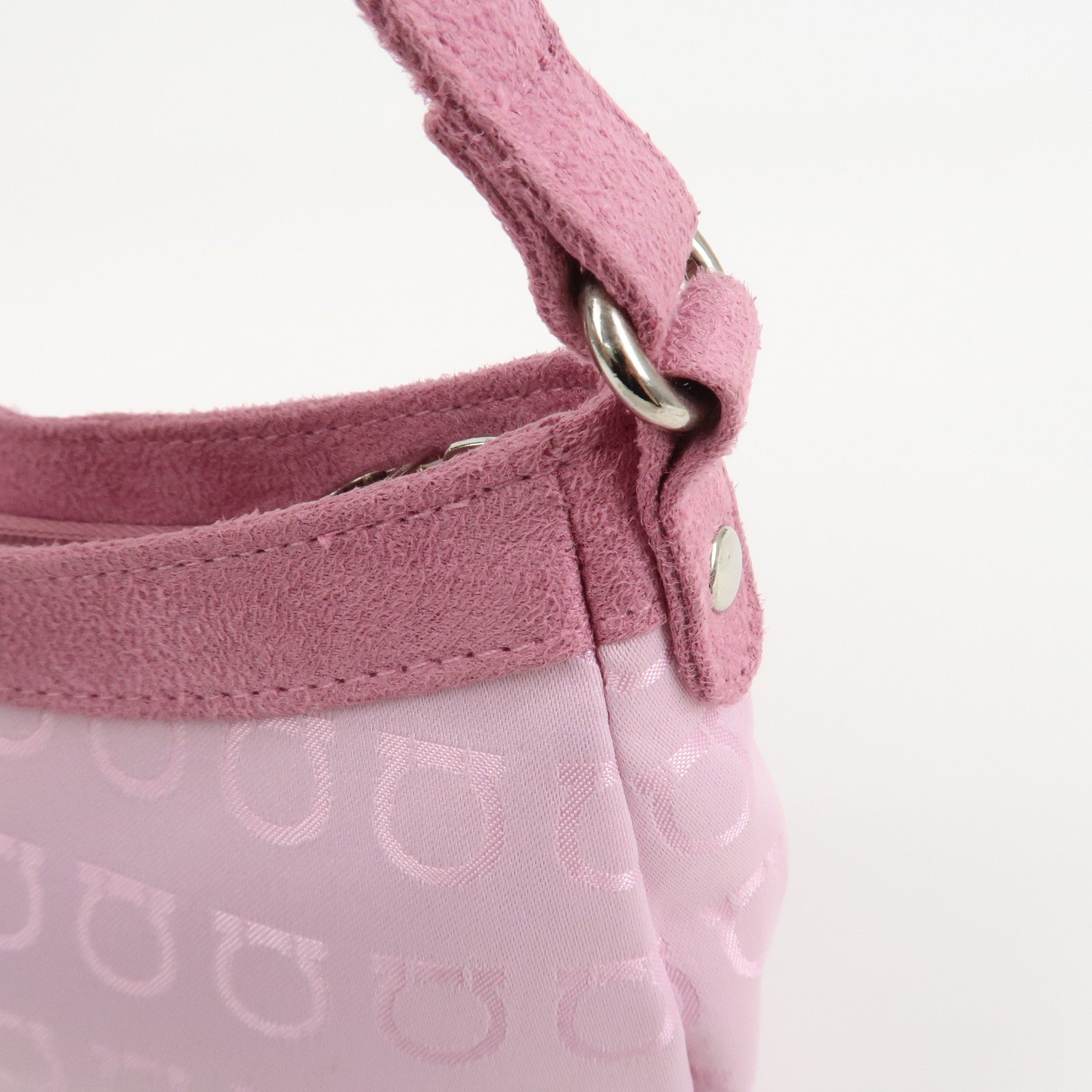 Ferragamo Gancini Nylon Suede Hand Bag Pouch Pink