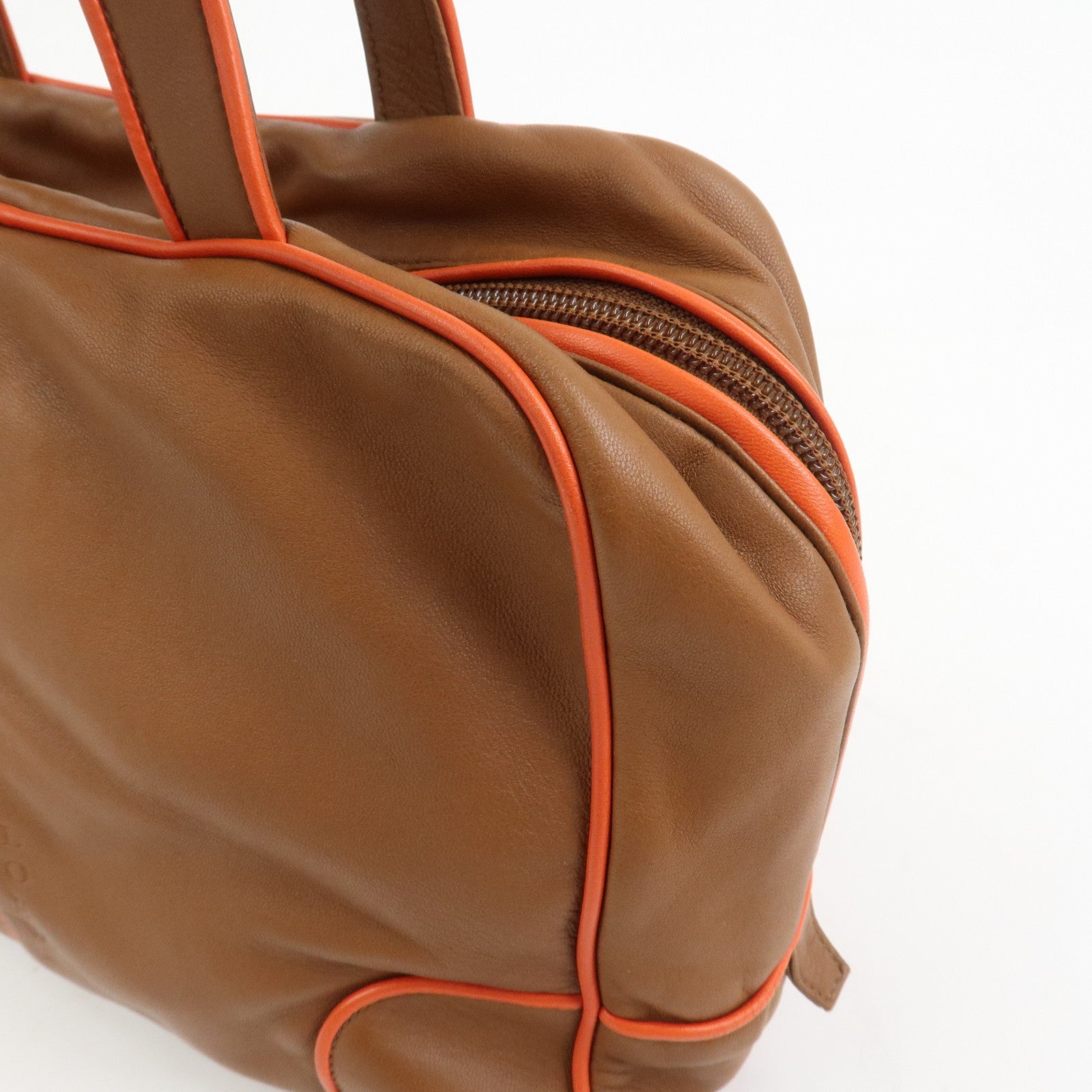LOEWE Logo Nappa Leather Mini Hand Bag Boston Bag Brown