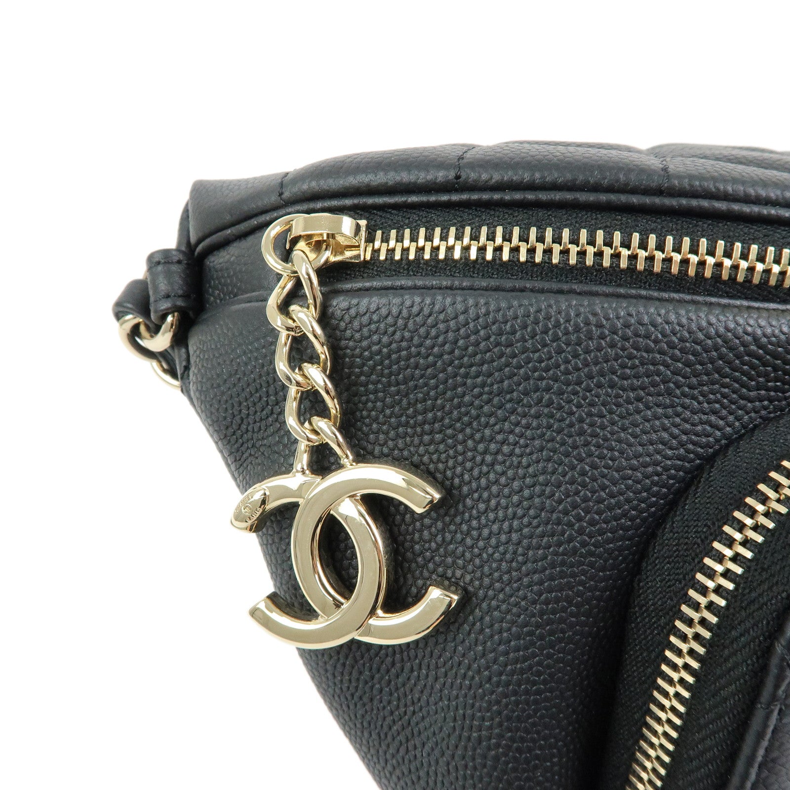CHANEL Matelasse Caviarskin Waist Pouch Bag Body Bag Black
