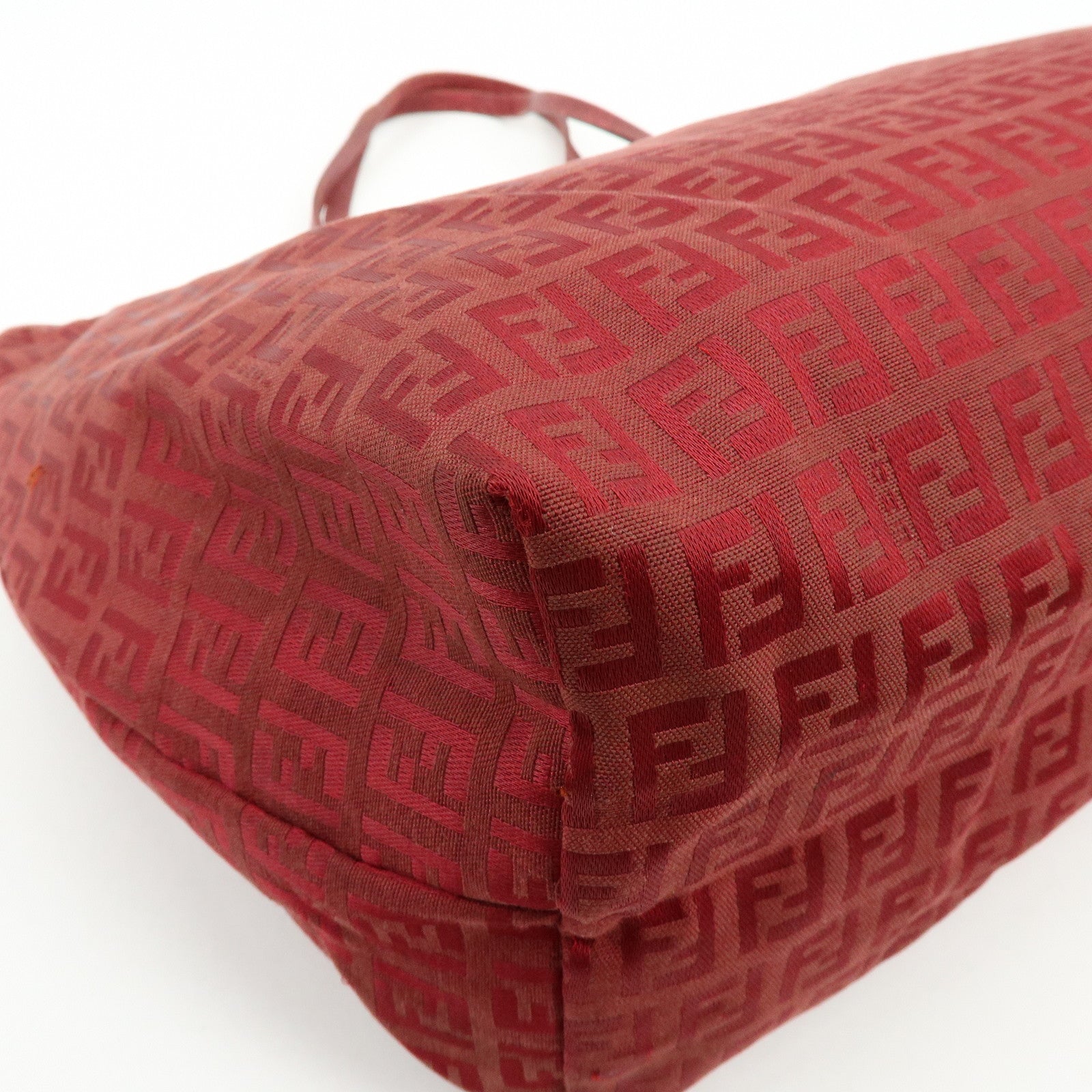 FENDI Zucchino Canvas Leather Tote Bag Shoulder Bag Red 8BH005