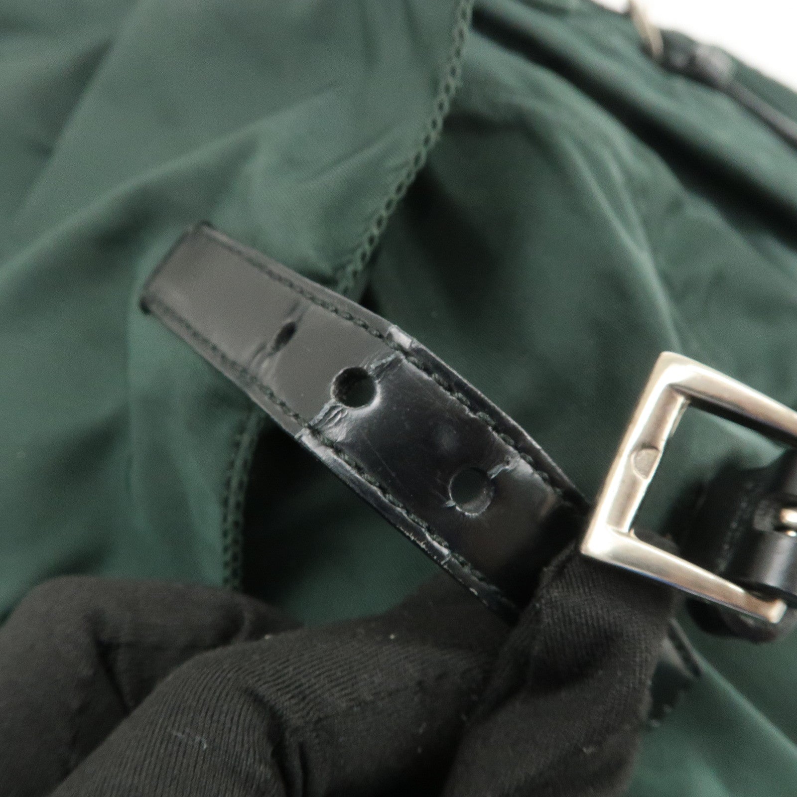 PRADA Triangle Logo Nylon Leather Shoulder Bag Hand Dark Green