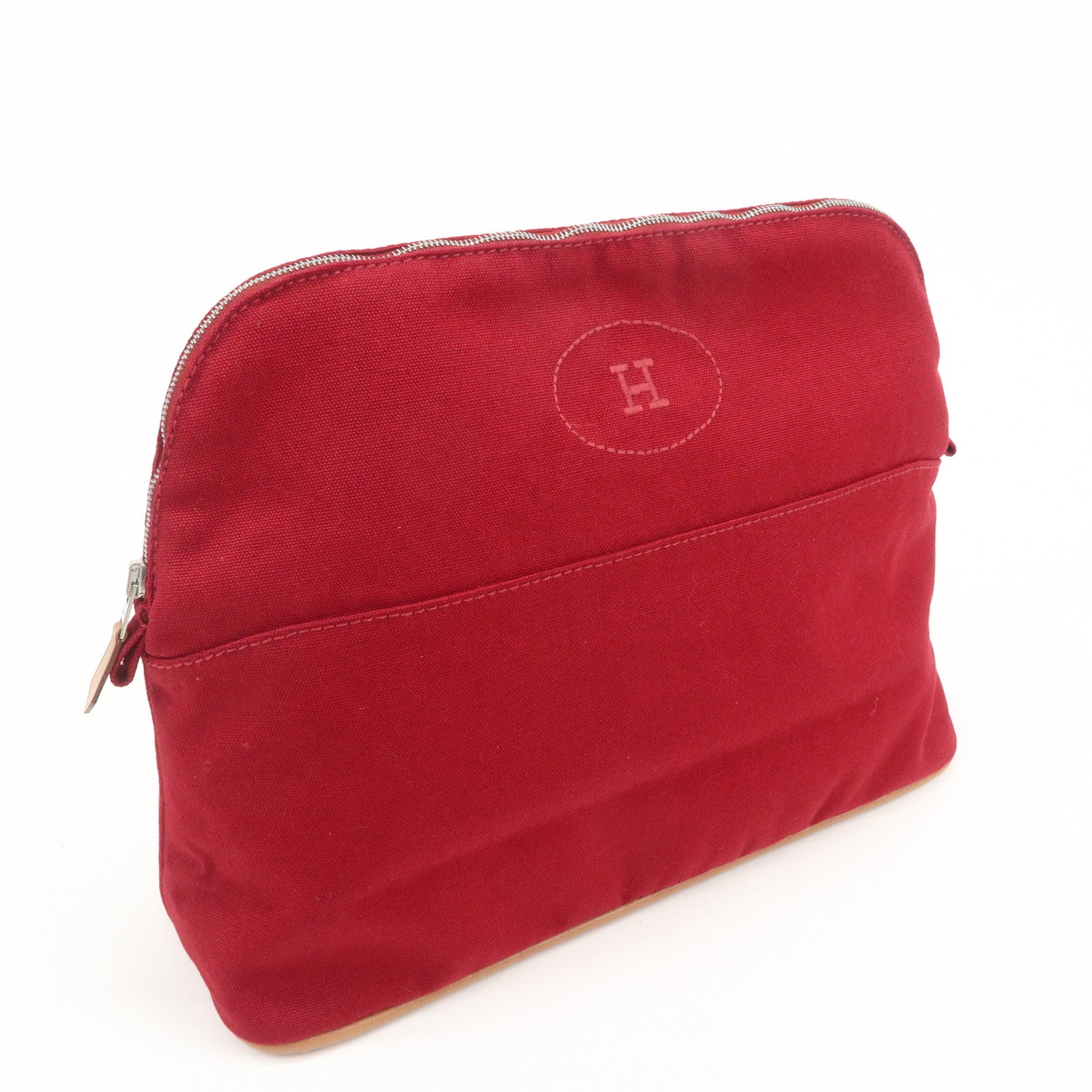 HERMES Canvas Bolide Pouch GM Cosmetic Pouch Makeup Bag Wine Red
