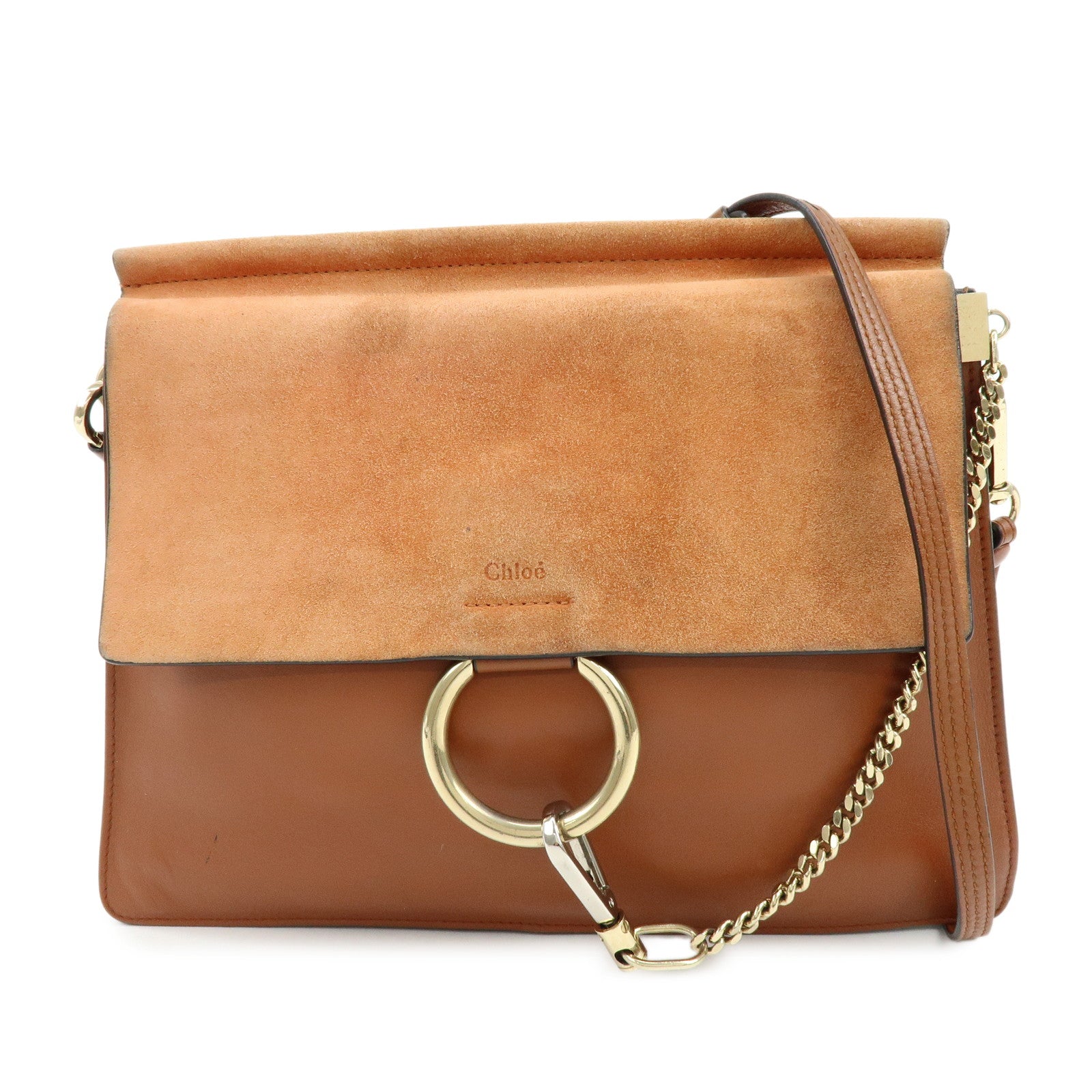 Chloe Faye Suede Leather Shoulder Bag Crossbody Bag Brown