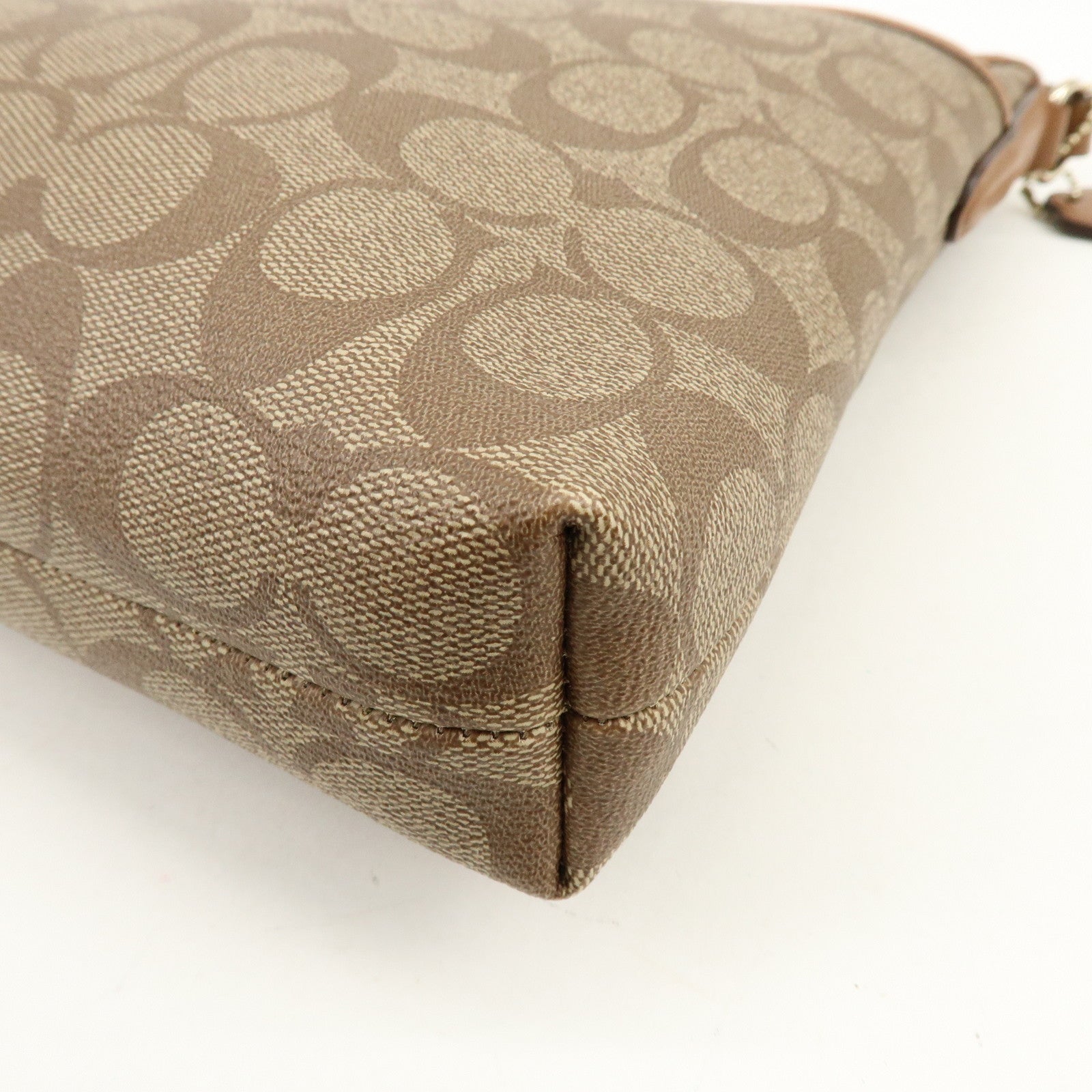 COACH Signature PVC Coated Canvas Leather Shoulder Bag Beige Brown