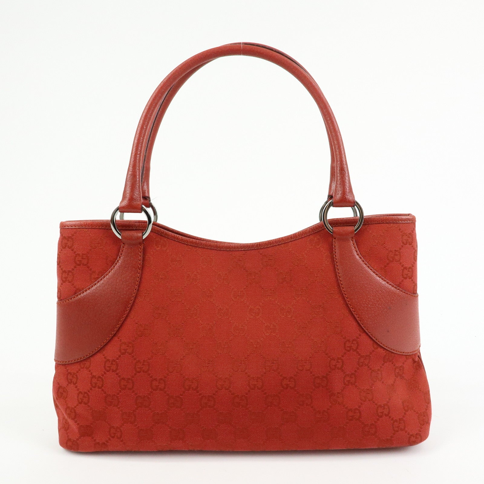 GUCCI GG Canvas Leather Tote Bag Hand Bag Red 113015