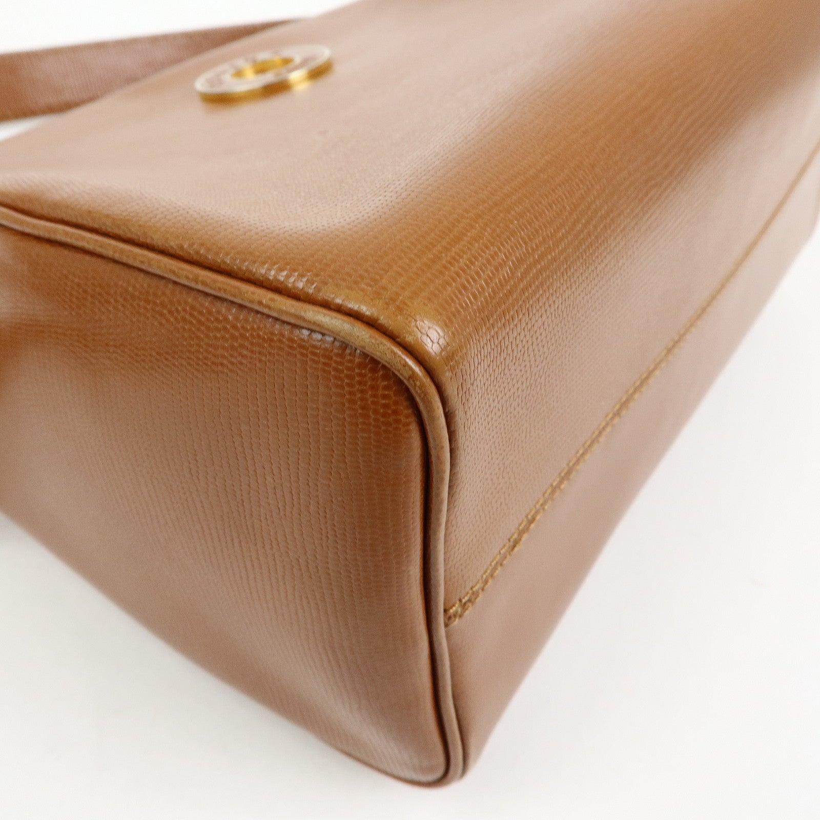 CELINE Ring Logo Leather Shoulder Bag Crossbody Bag Camel