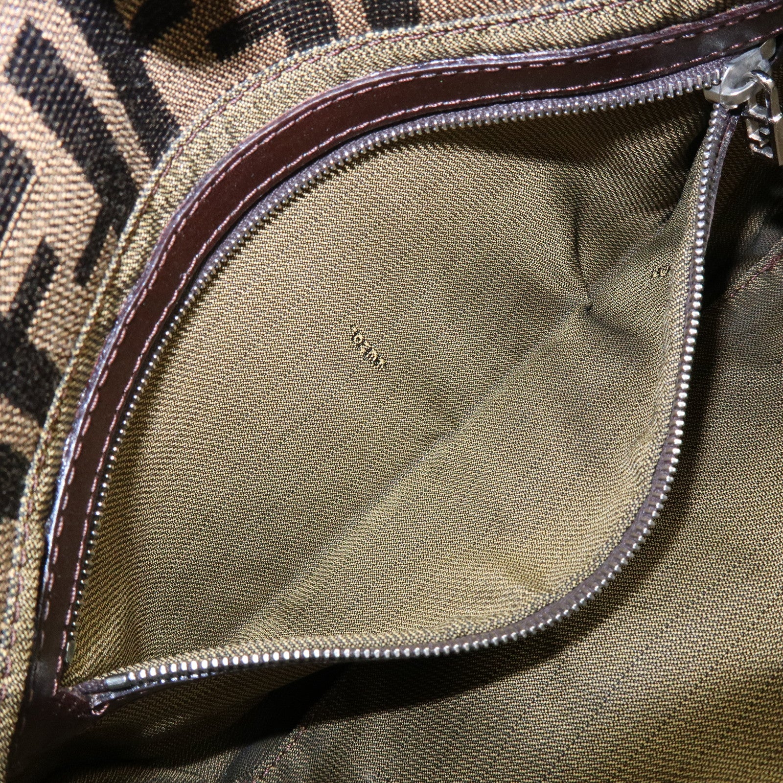 FENDI Mamma Baguette Zucca Canvas Leather Shoulder Bag Brown 8BR000