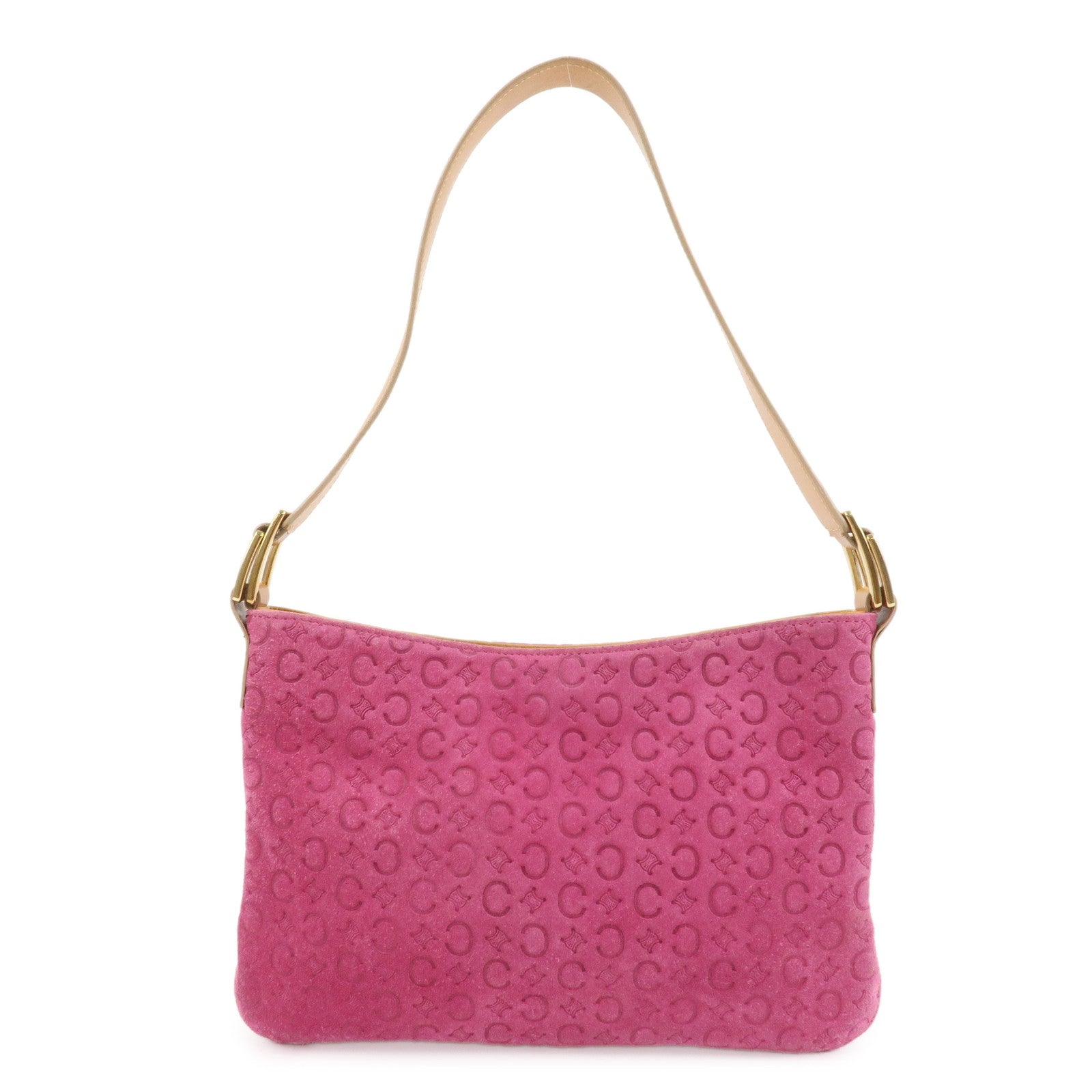 CELINE C Macadam Suede Leather Shoulder Bag Pink Light Brown