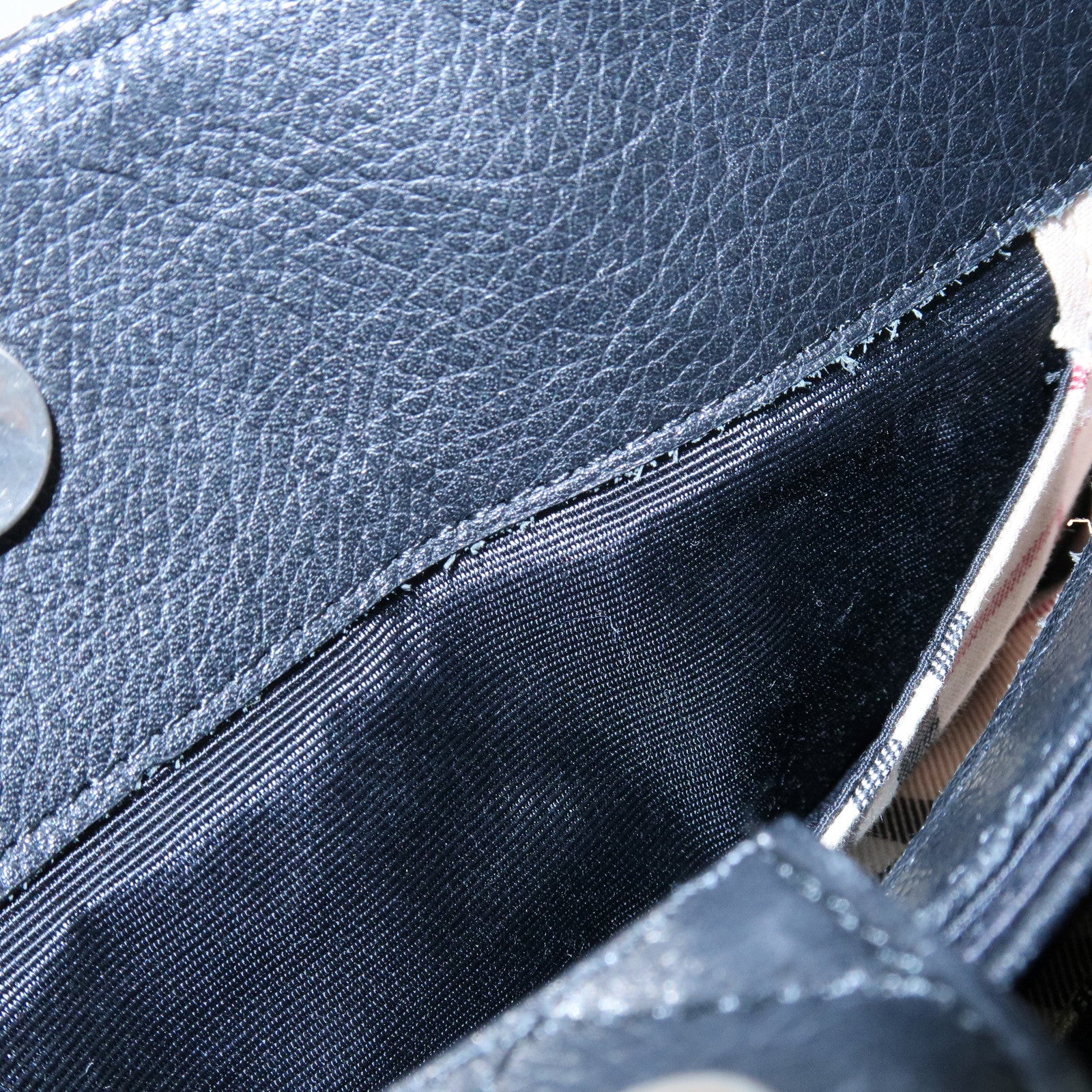 BURBERRY Logo Leather Mini Hand Bag Tote Bag Black