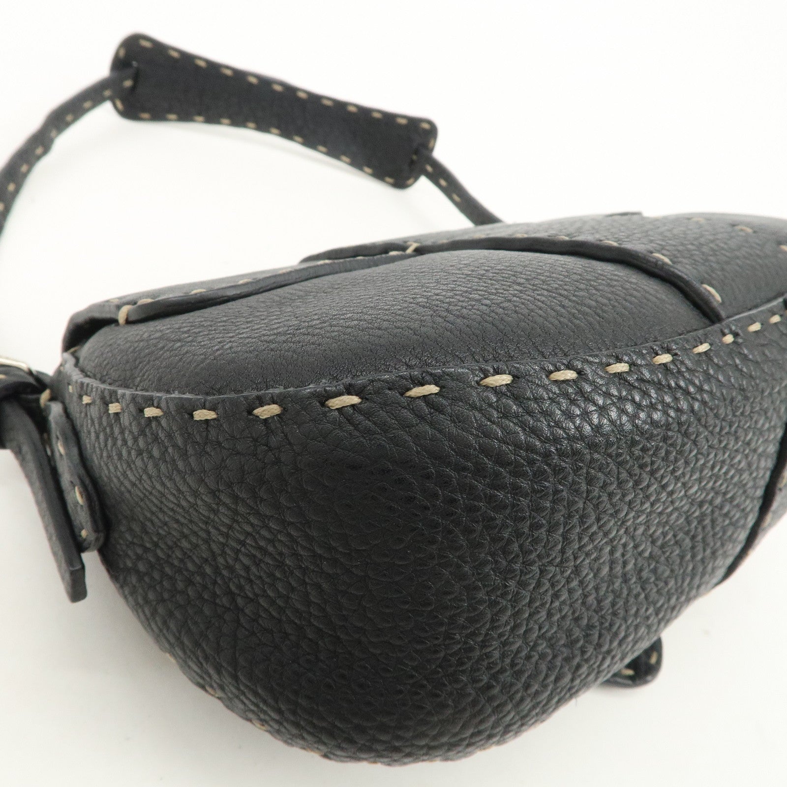 FENDI Seleria Leather Hand Bag Shoulder Bag Black 8BR430