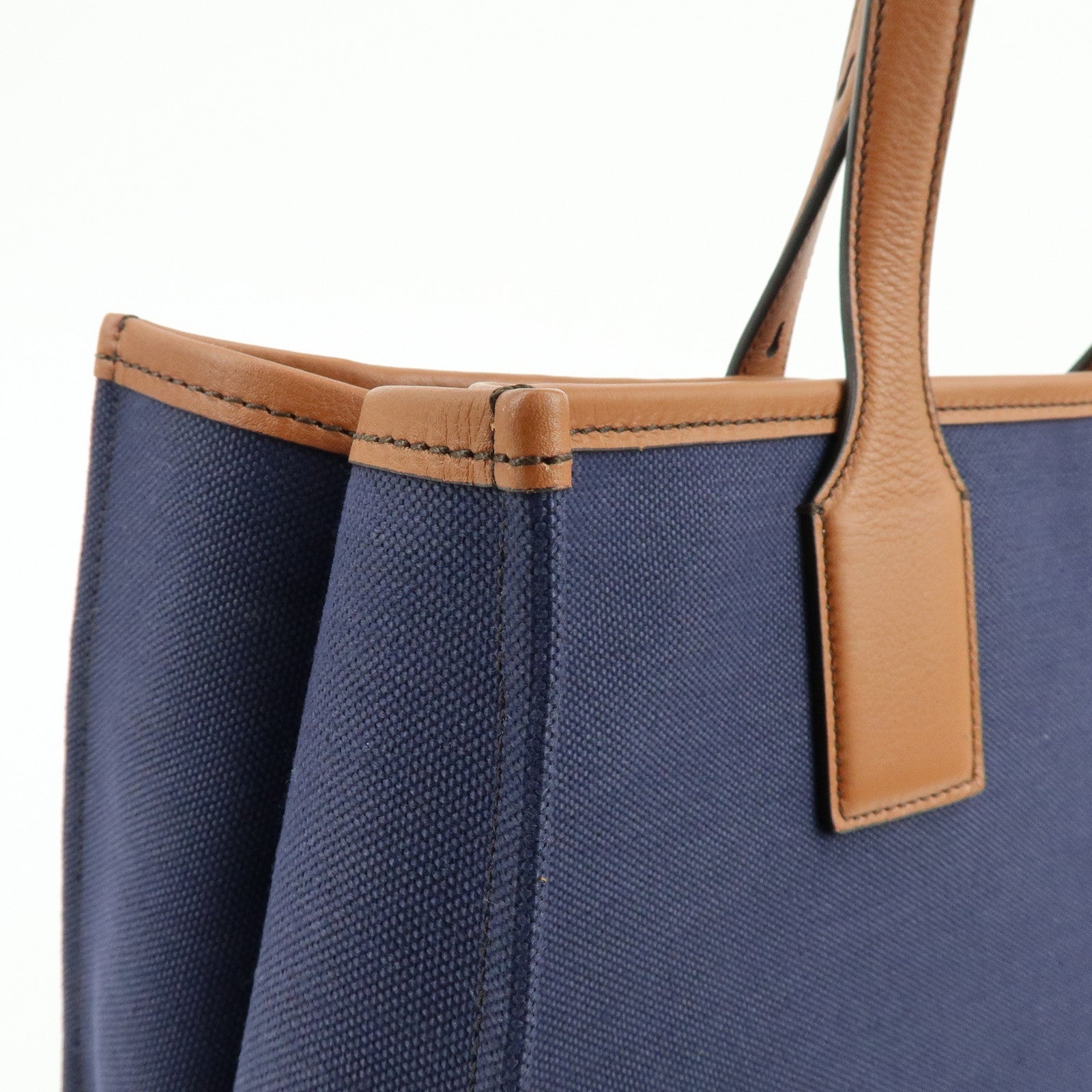 Ferragamo 1927 Signature Canvas Leather Tote Bag Navy Brown