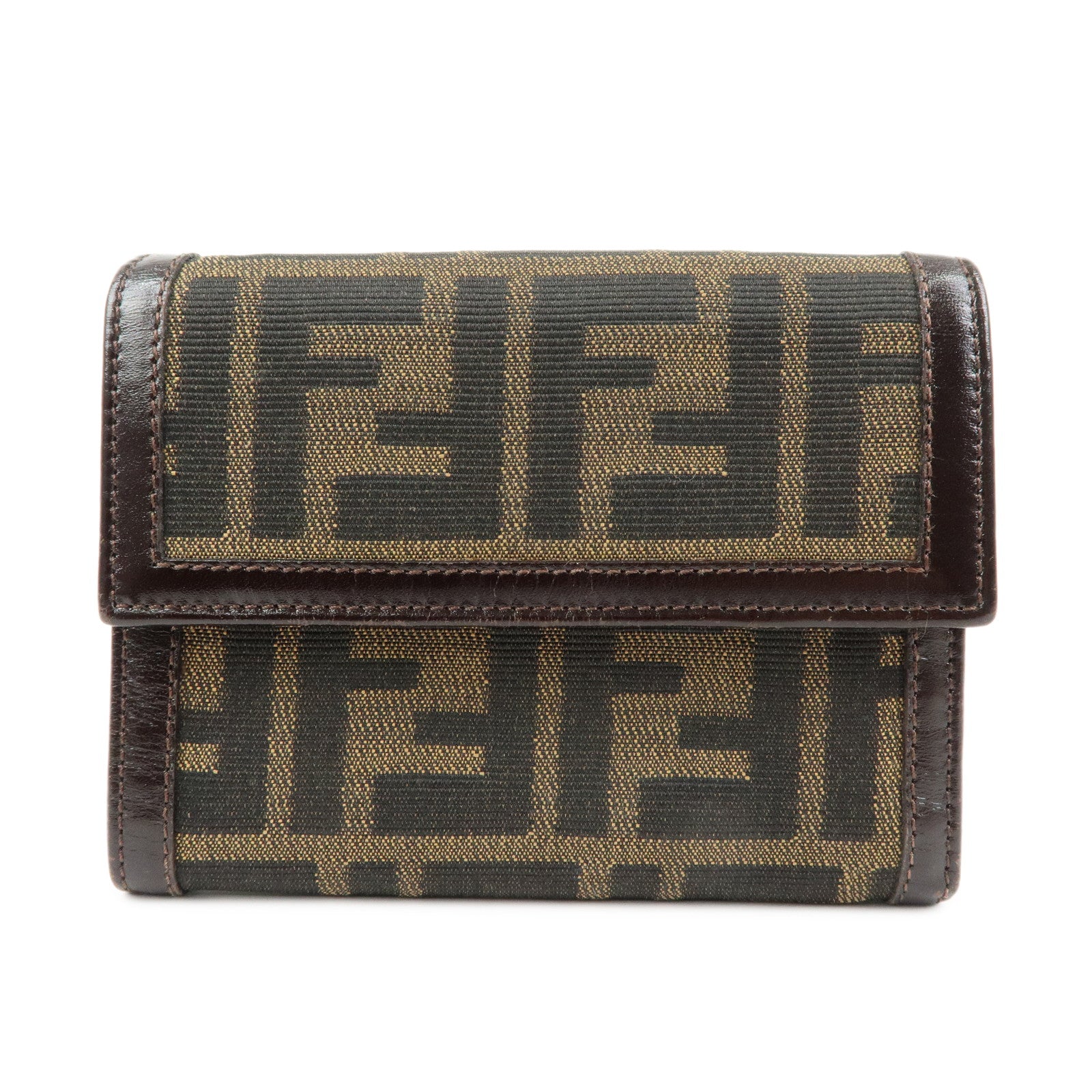 FENDI Zucca Canvas Leather Compact Wallet Brown 2270・30729・008